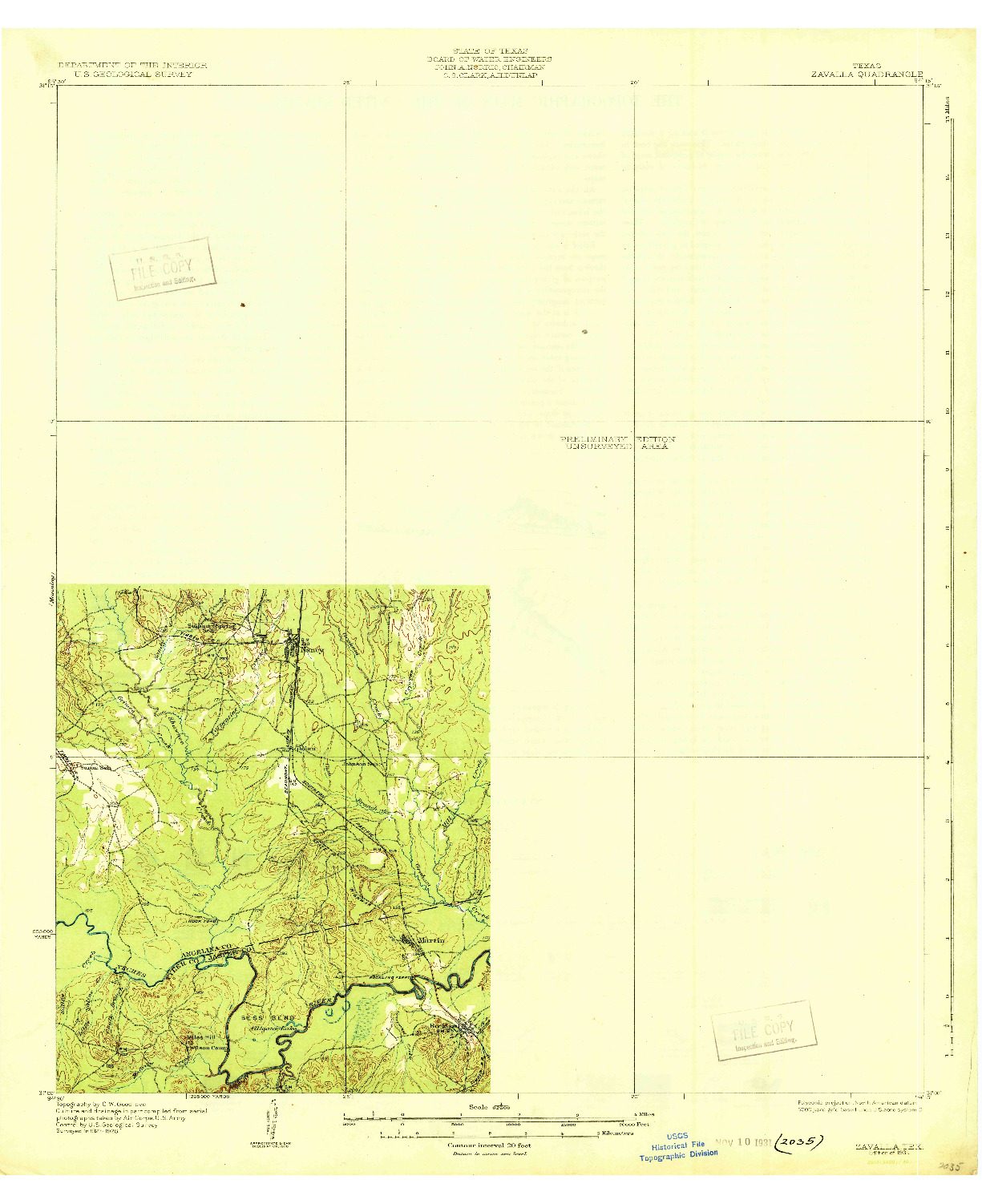USGS 1:62500-SCALE QUADRANGLE FOR ZAVALLA, TX 1931