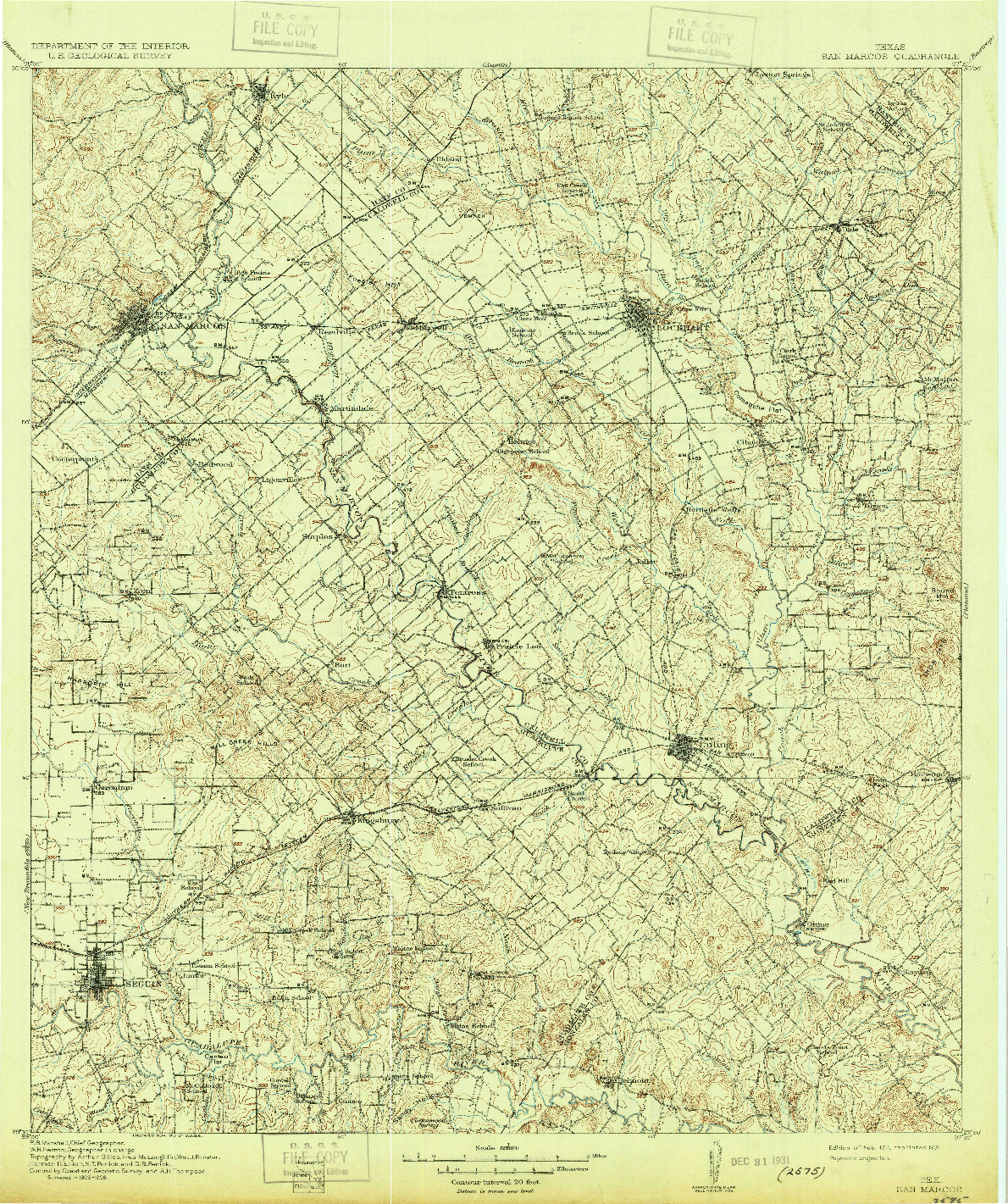 USGS 1:125000-SCALE QUADRANGLE FOR SAN MARCOS, TX 1911