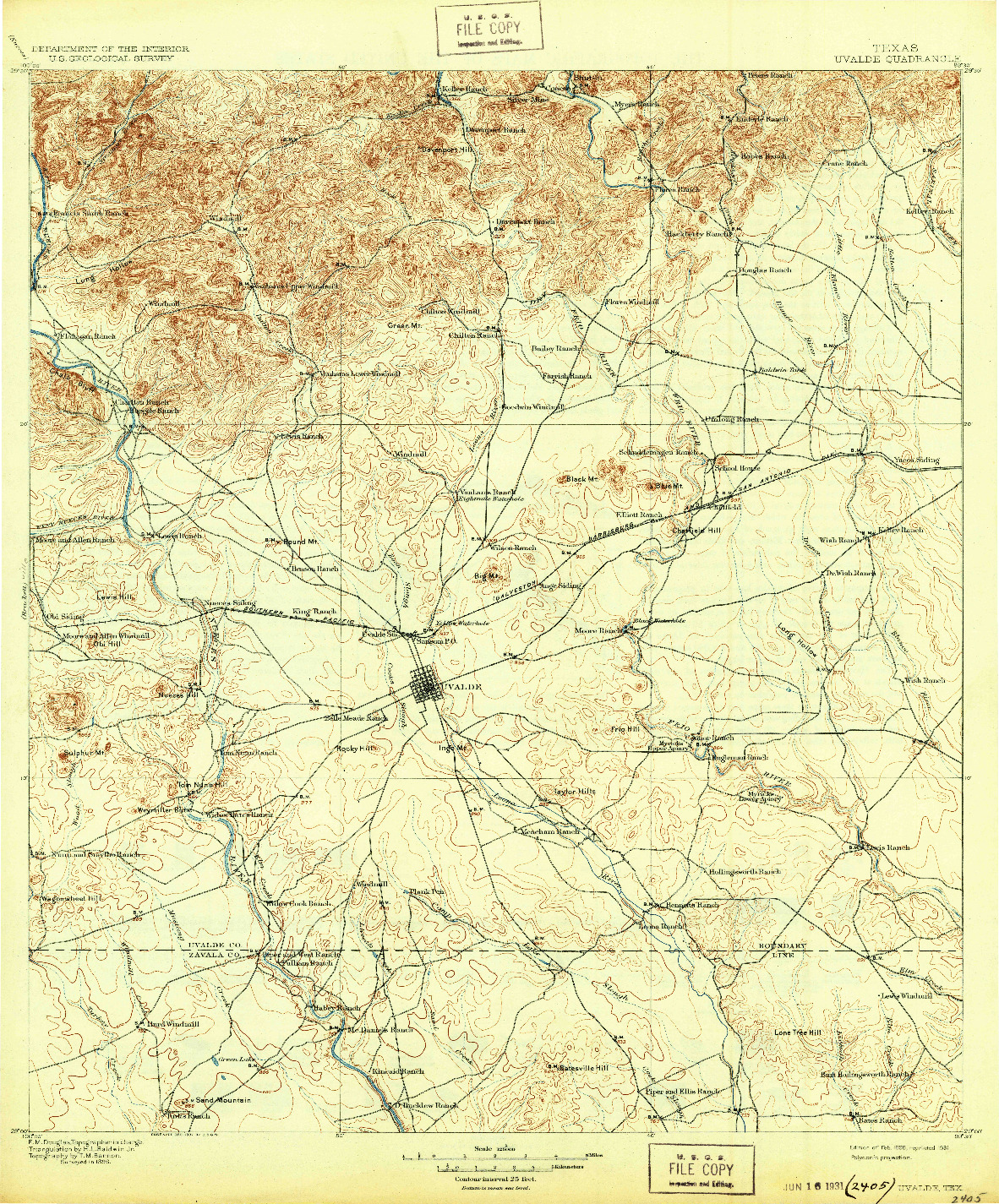 USGS 1:125000-SCALE QUADRANGLE FOR UVALDE, TX 1899