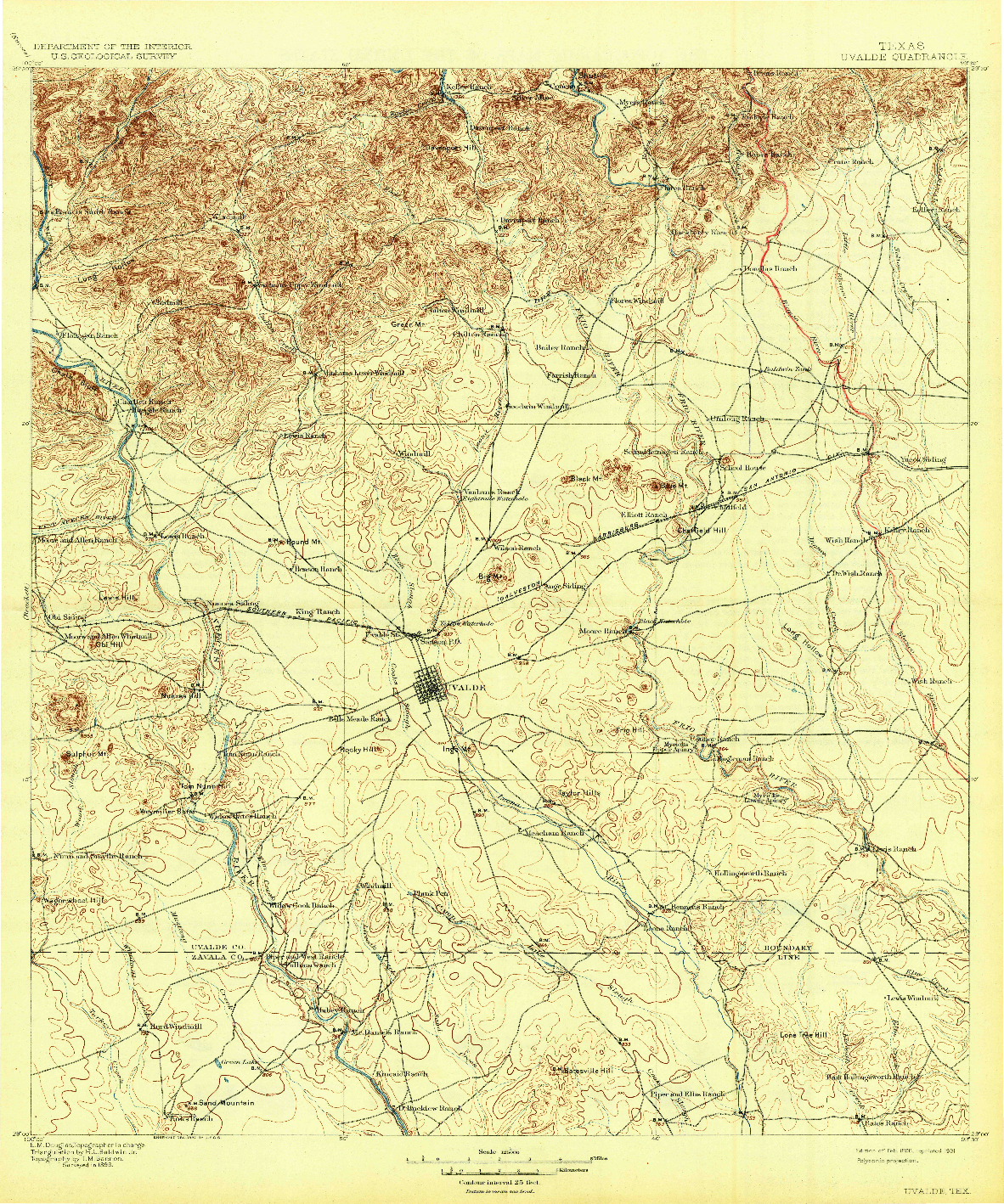 USGS 1:125000-SCALE QUADRANGLE FOR UVALDE, TX 1898