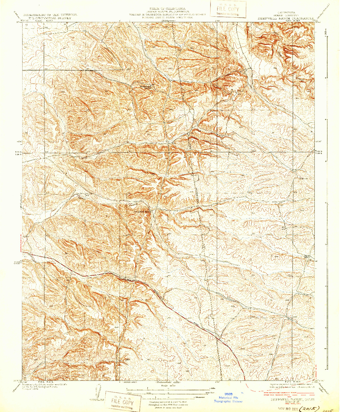 USGS 1:31680-SCALE QUADRANGLE FOR DEEPWELL RANCH, CA 1931