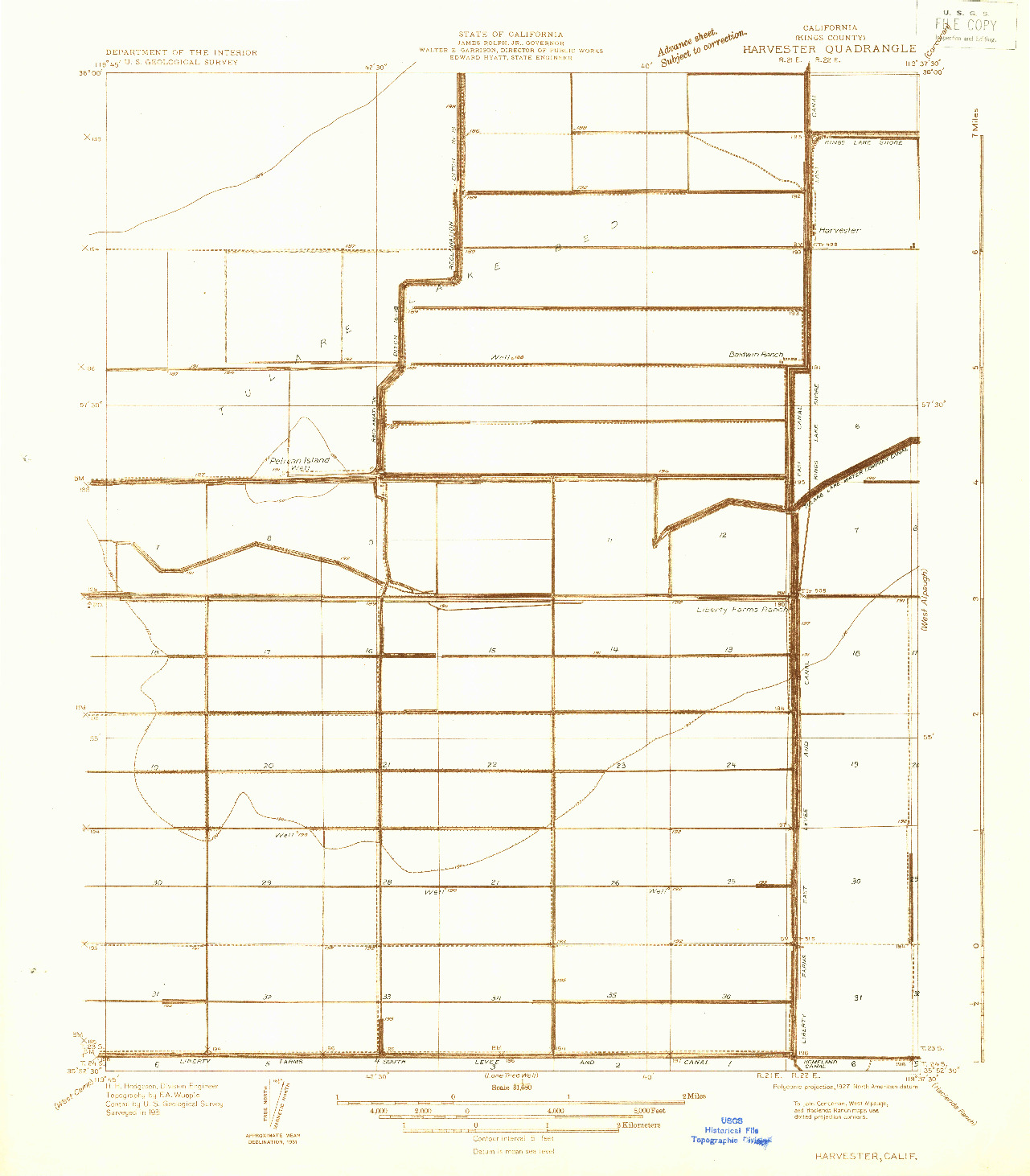 USGS 1:31680-SCALE QUADRANGLE FOR HARVESTER, CA 1931