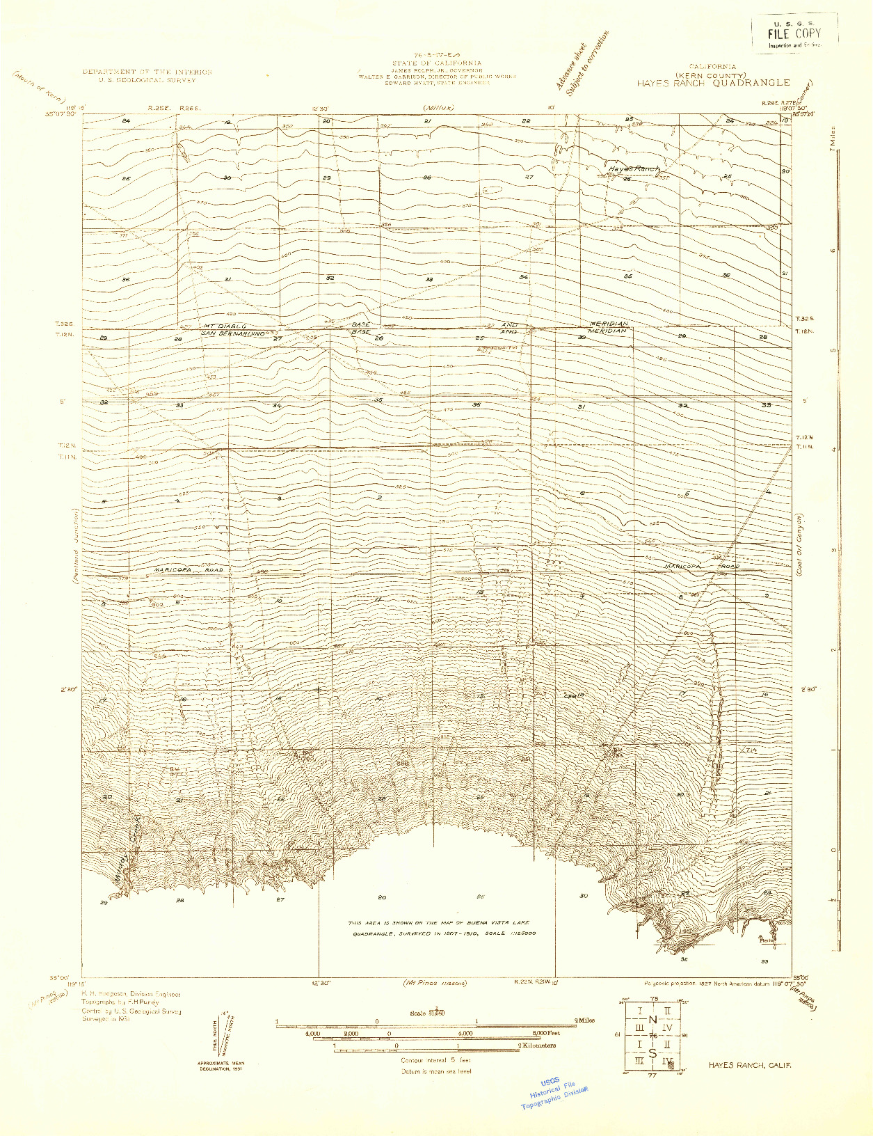 USGS 1:31680-SCALE QUADRANGLE FOR HAYES RANCH, CA 1931