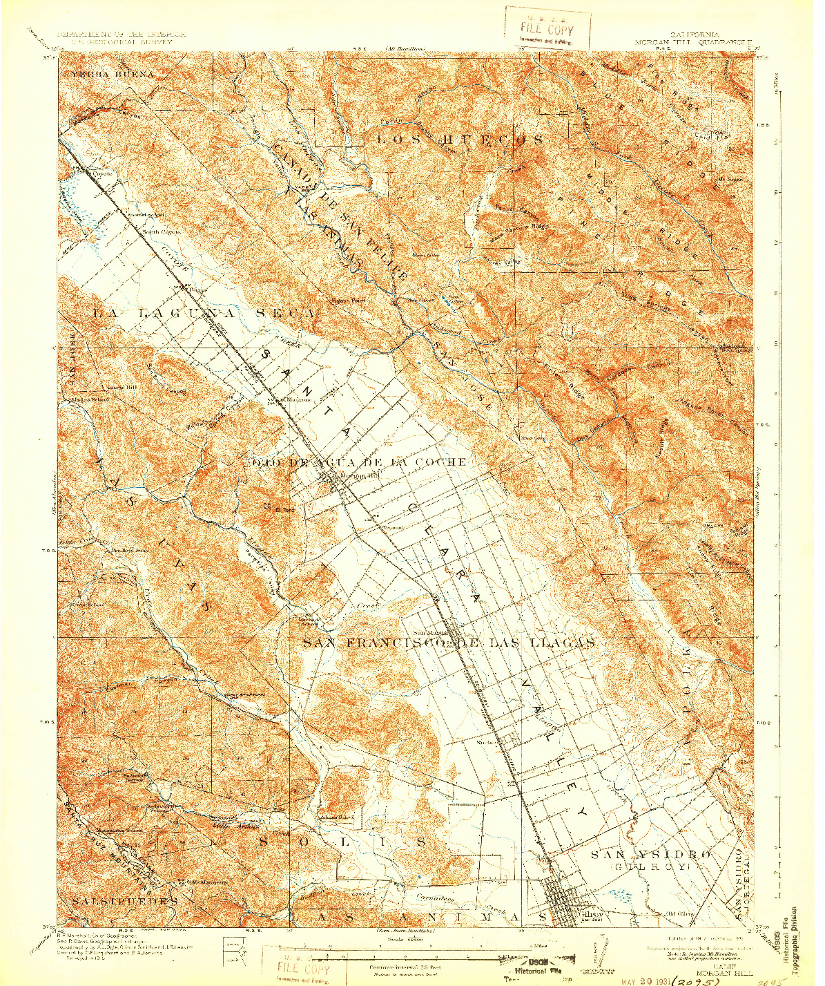 USGS 1:62500-SCALE QUADRANGLE FOR MORGAN HILL, CA 1917