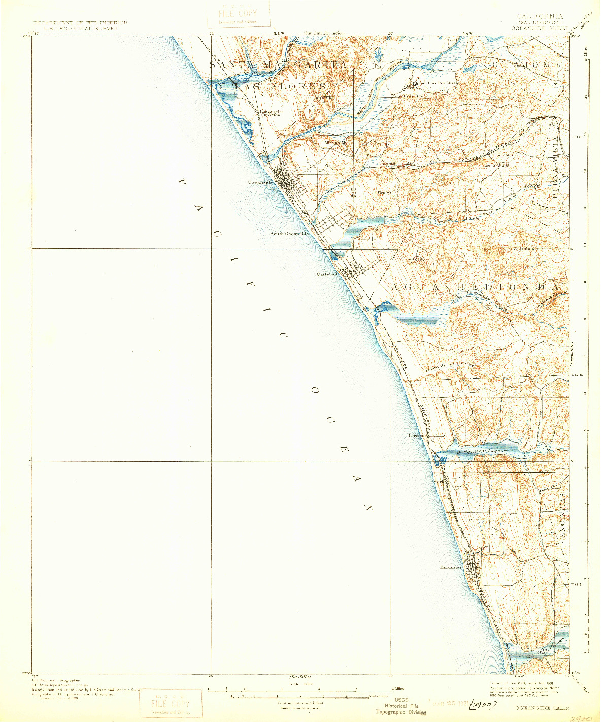 USGS 1:62500-SCALE QUADRANGLE FOR OCEANSIDE, CA 1901