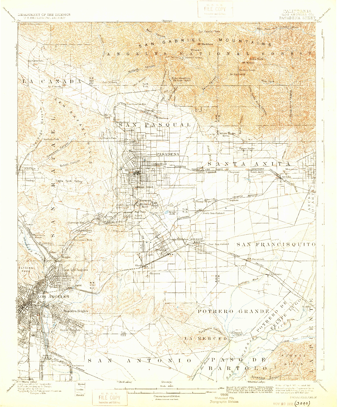 USGS 1:62500-SCALE QUADRANGLE FOR PASADENA, CA 1900