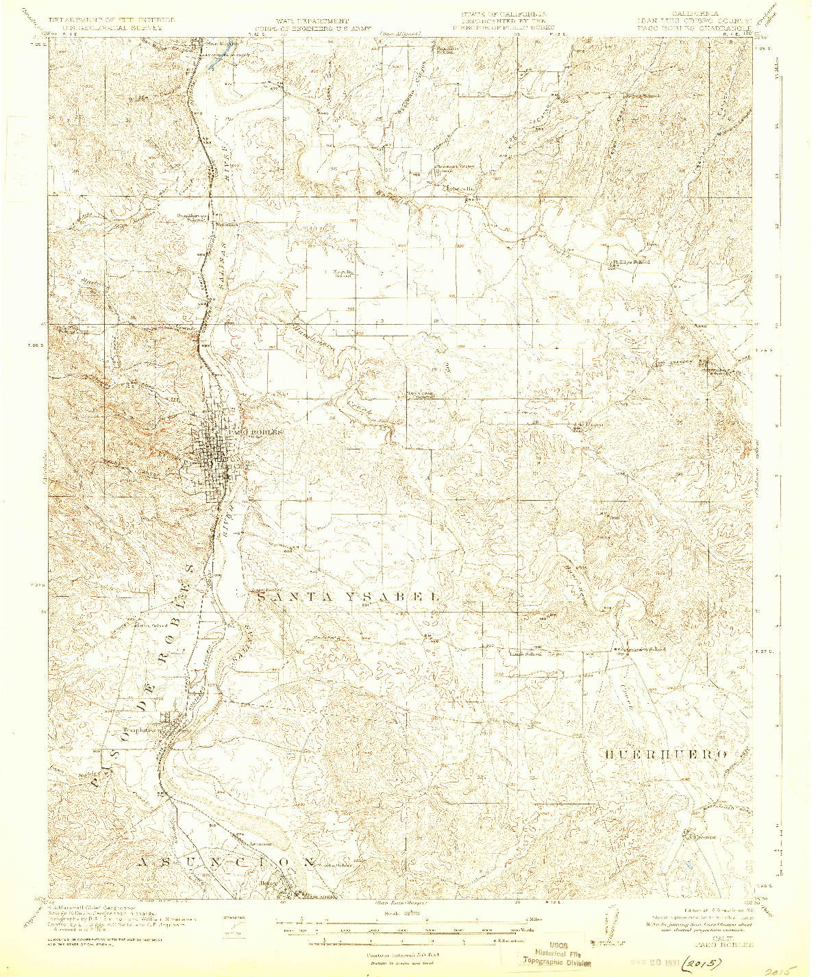 USGS 1:62500-SCALE QUADRANGLE FOR PASO ROBLES, CA 1919