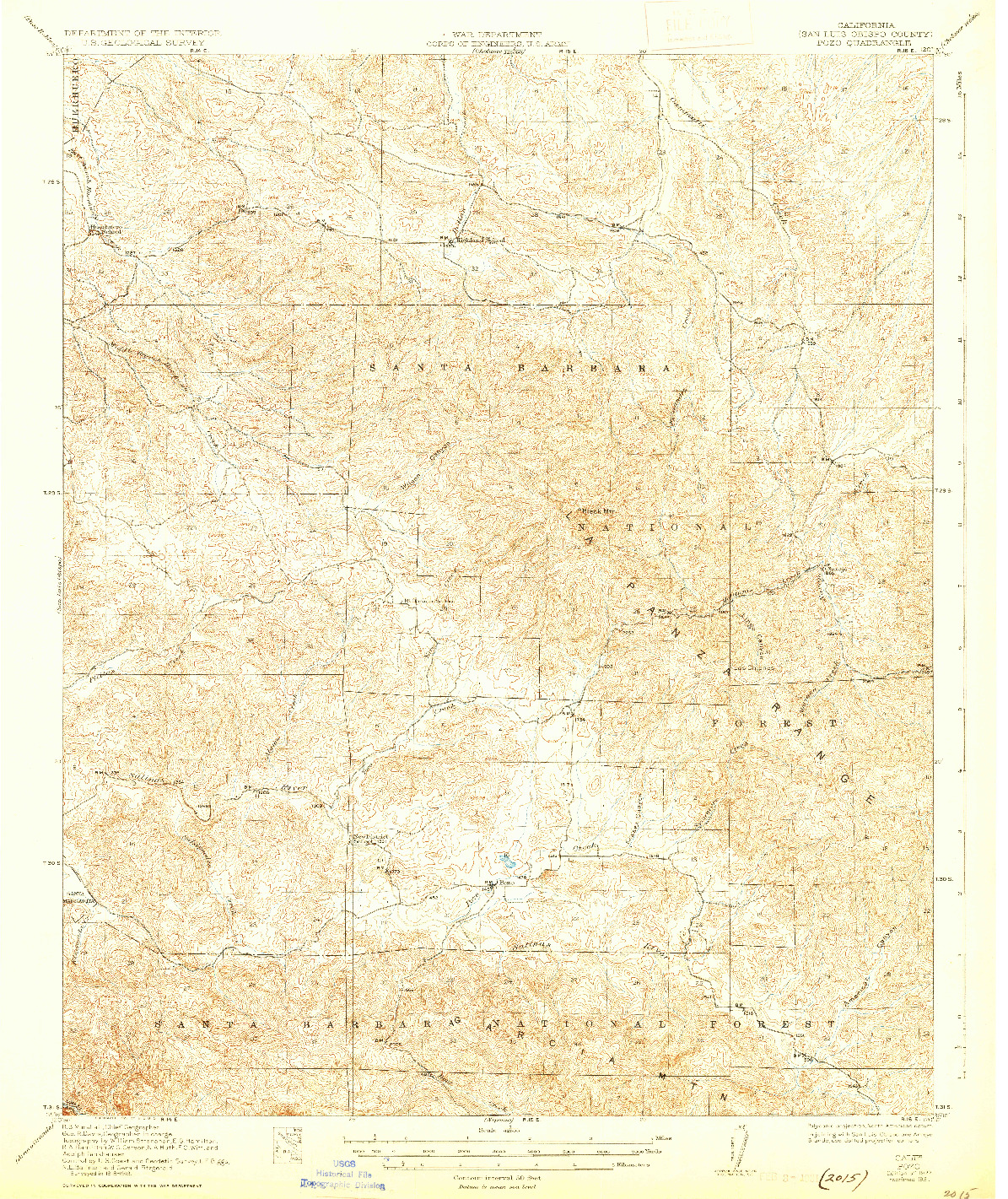 USGS 1:62500-SCALE QUADRANGLE FOR POZO, CA 1922