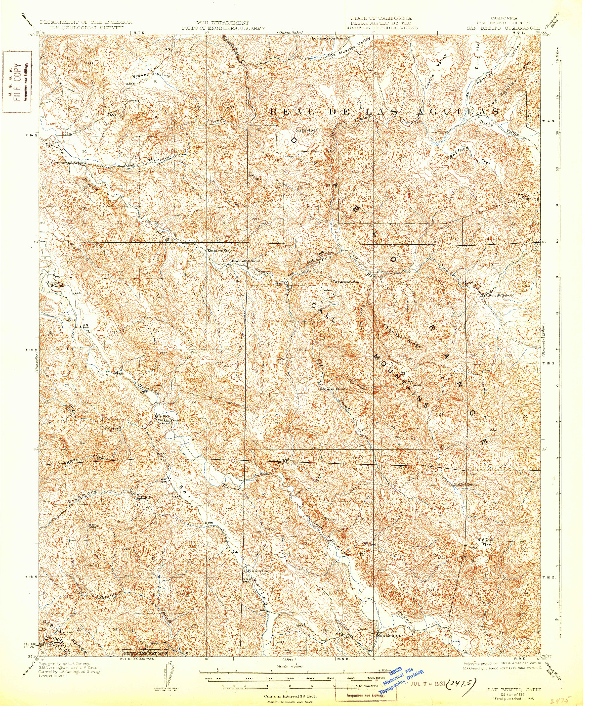 USGS 1:62500-SCALE QUADRANGLE FOR SAN BENITO, CA 1931