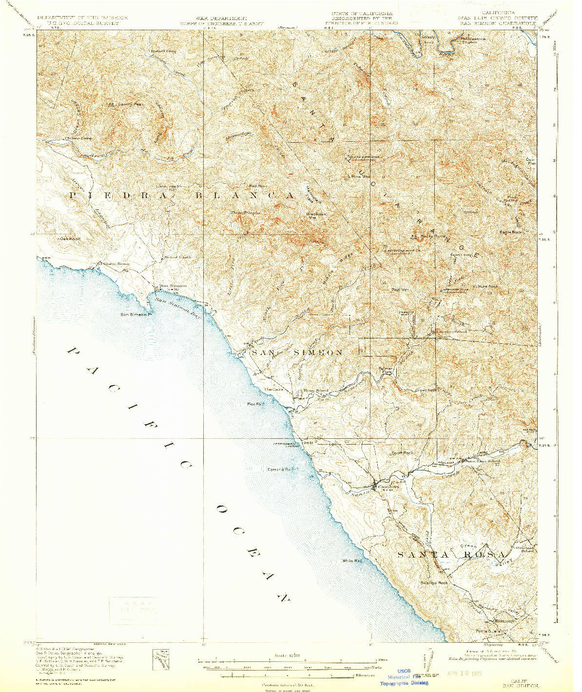 USGS 1:62500-SCALE QUADRANGLE FOR SAN SIMEON, CA 1919