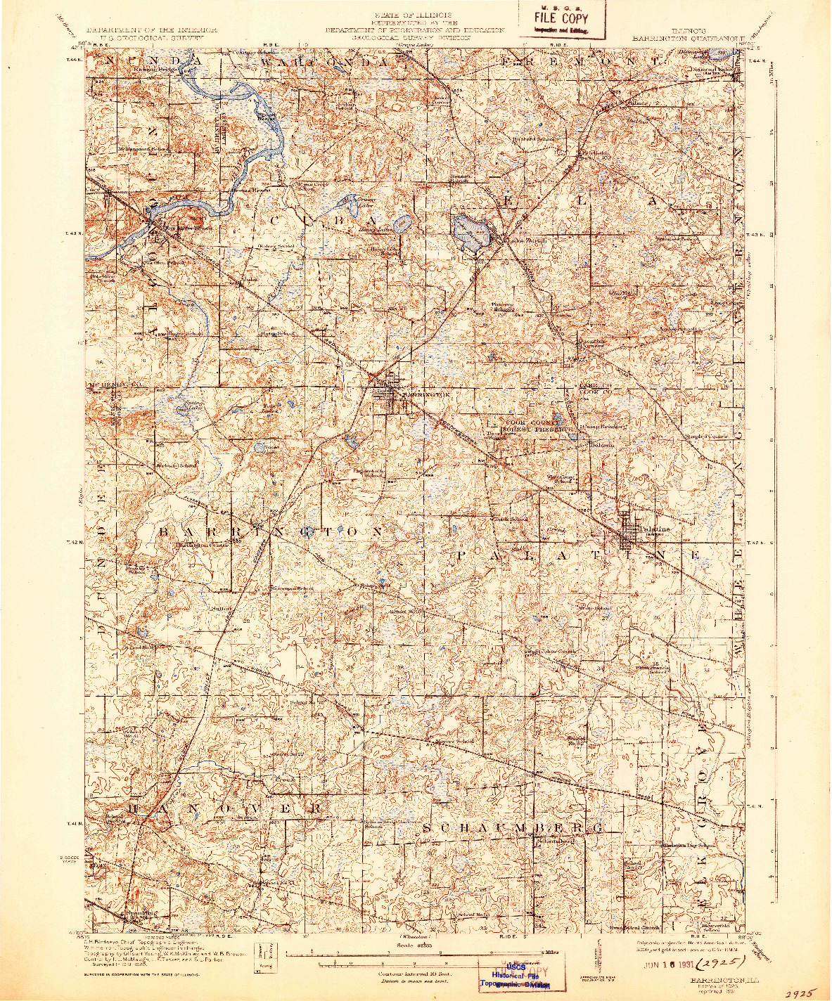 USGS 1:62500-SCALE QUADRANGLE FOR BARRINGTON, IL 1923
