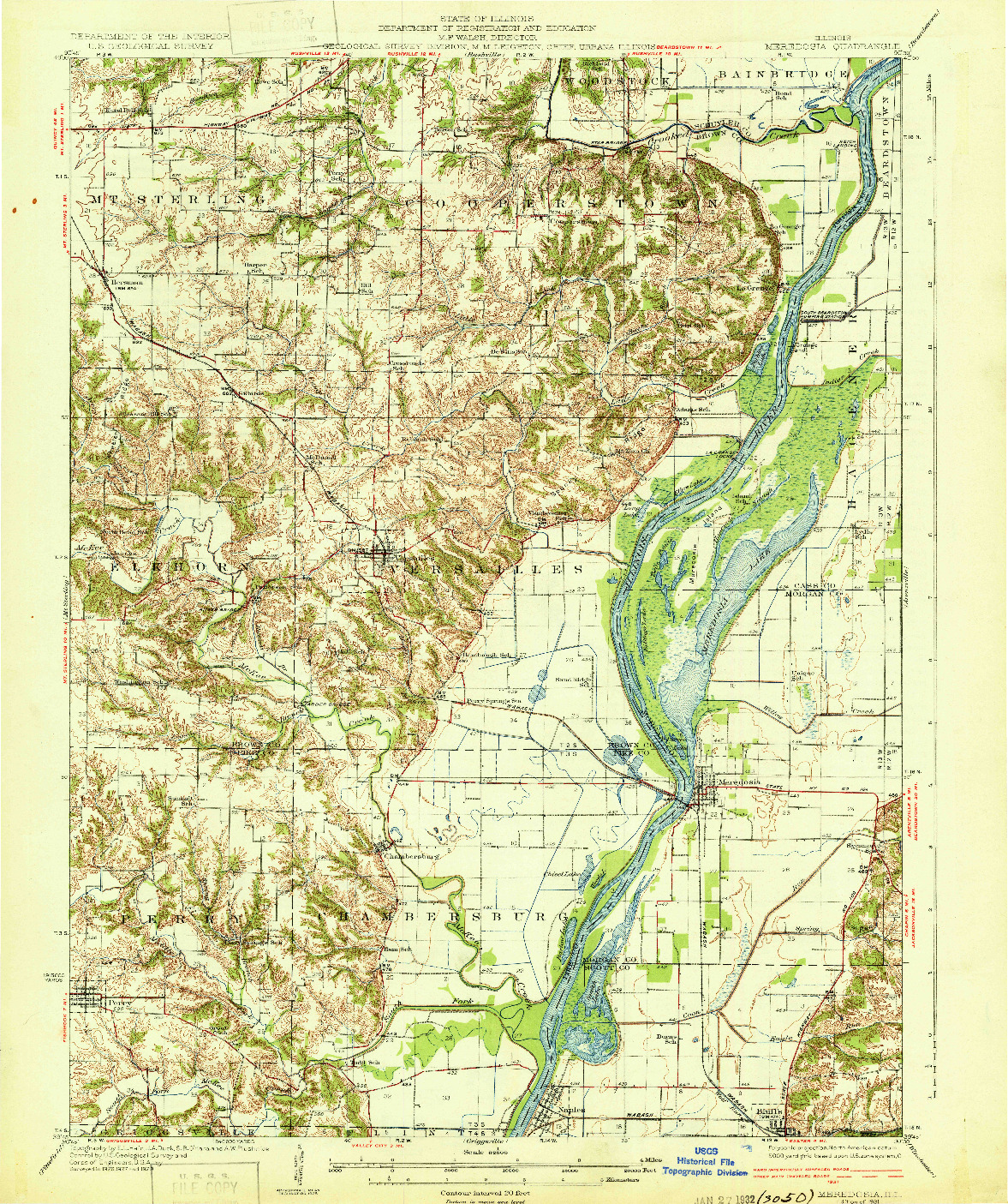 USGS 1:62500-SCALE QUADRANGLE FOR MEREDOSIA, IL 1931