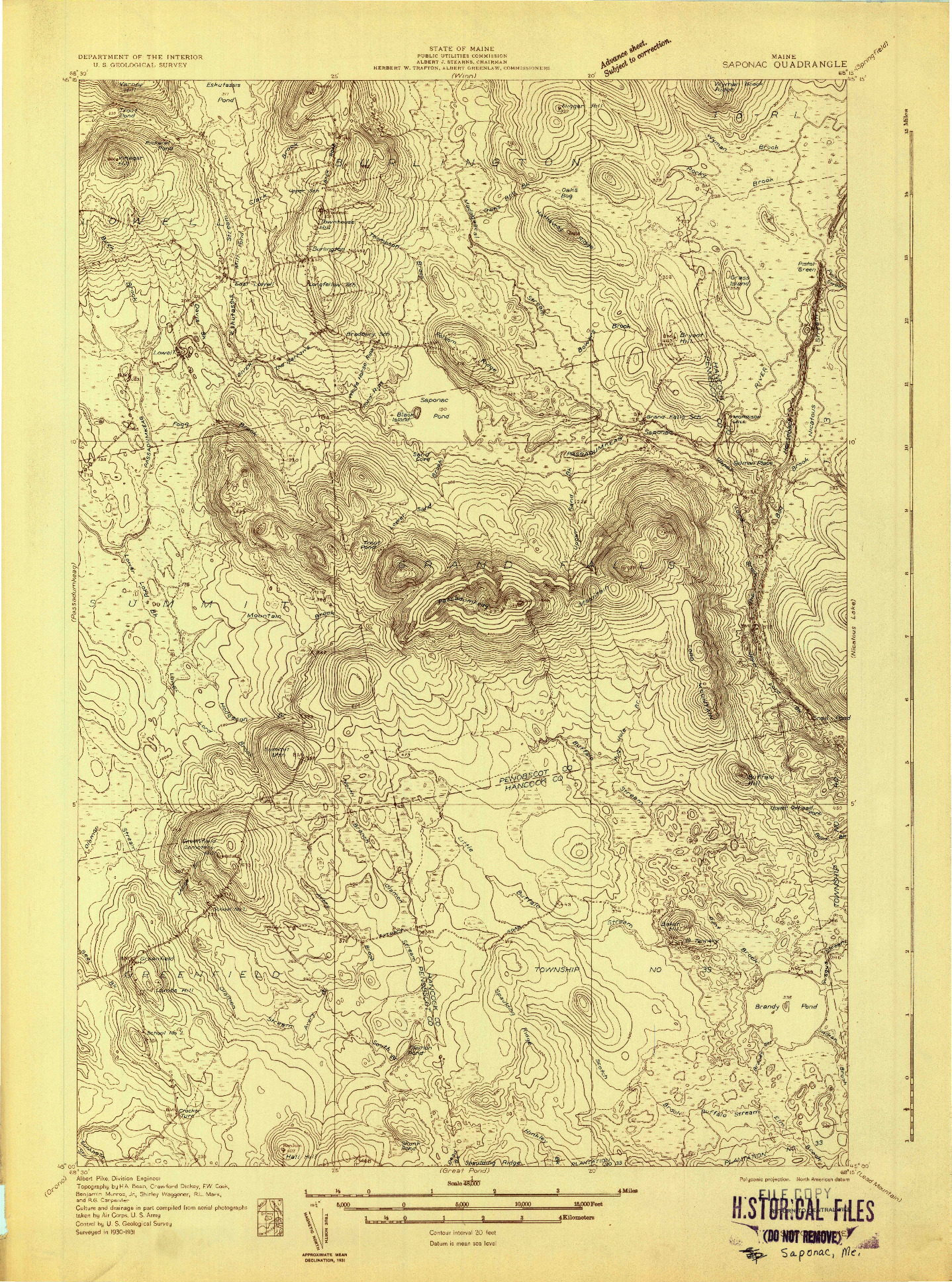 USGS 1:48000-SCALE QUADRANGLE FOR SAPONAC, ME 1931