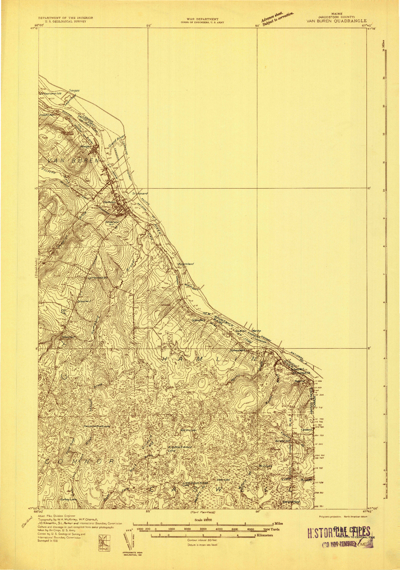 USGS 1:48000-SCALE QUADRANGLE FOR VAN BUREN, ME 1931