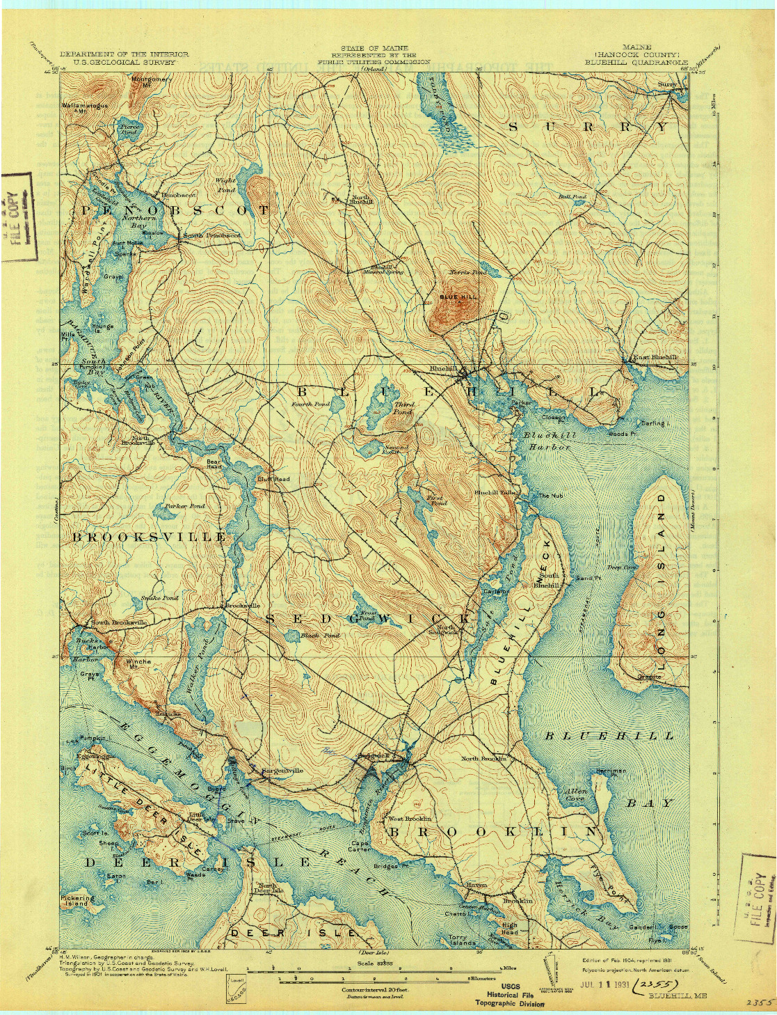 USGS 1:62500-SCALE QUADRANGLE FOR BLUEHILL, ME 1904