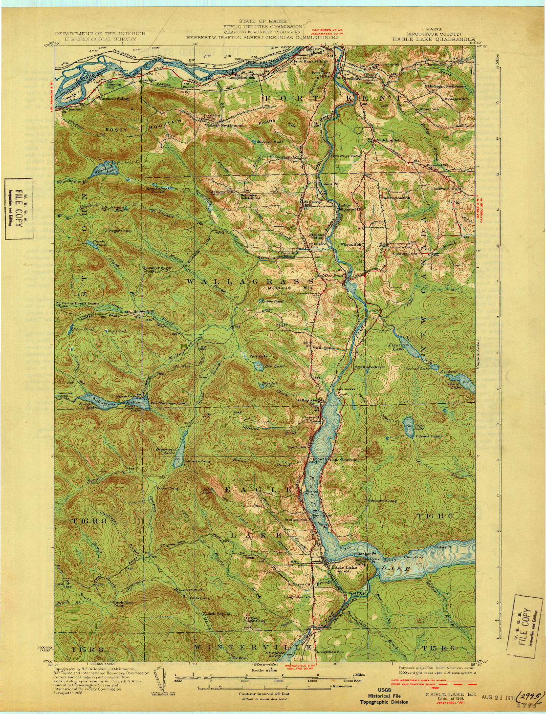 USGS 1:62500-SCALE QUADRANGLE FOR EAGLE LAKE, ME 1931