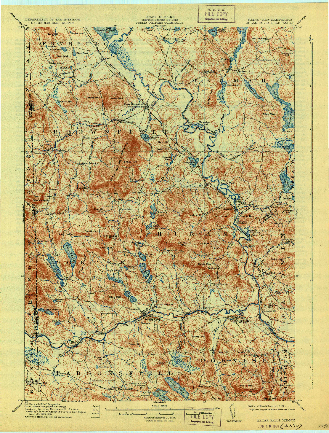 USGS 1:62500-SCALE QUADRANGLE FOR KEZAR FALLS, ME 1911