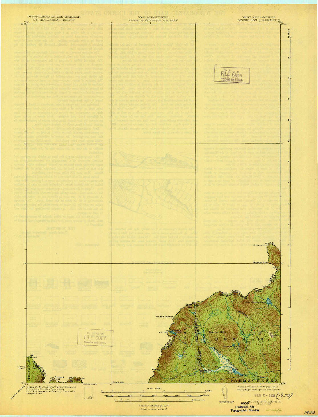USGS 1:62500-SCALE QUADRANGLE FOR MOOSE BOG, ME 1931