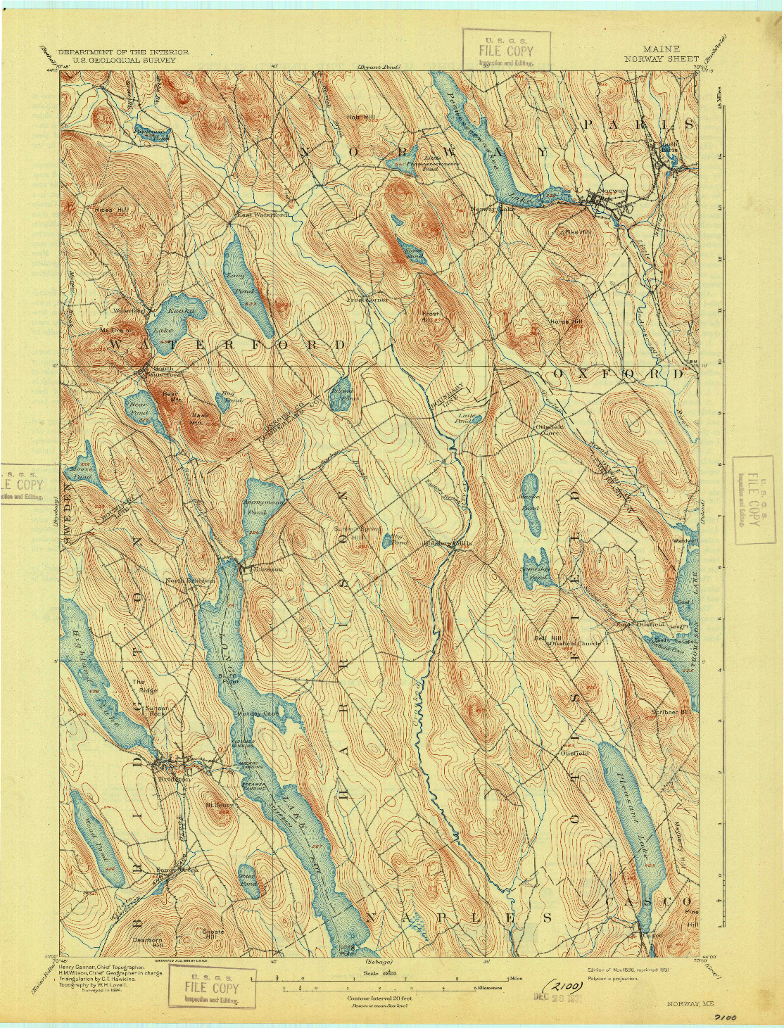 USGS 1:62500-SCALE QUADRANGLE FOR NORWAY, ME 1896