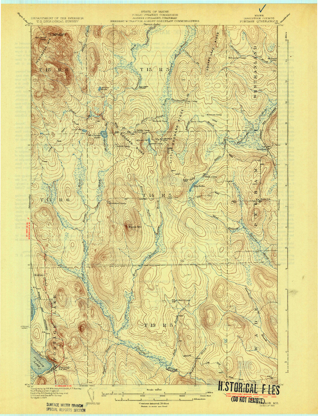 USGS 1:62500-SCALE QUADRANGLE FOR PORTAGE, ME 1931