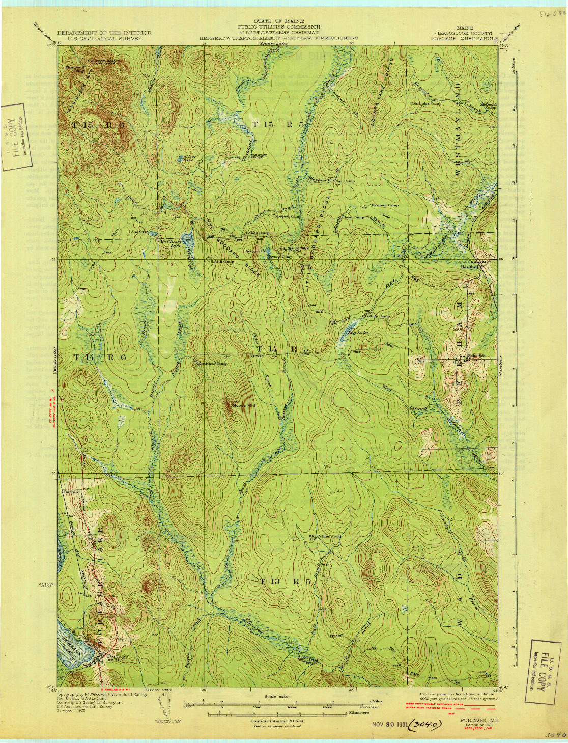 USGS 1:62500-SCALE QUADRANGLE FOR PORTAGE, ME 1931