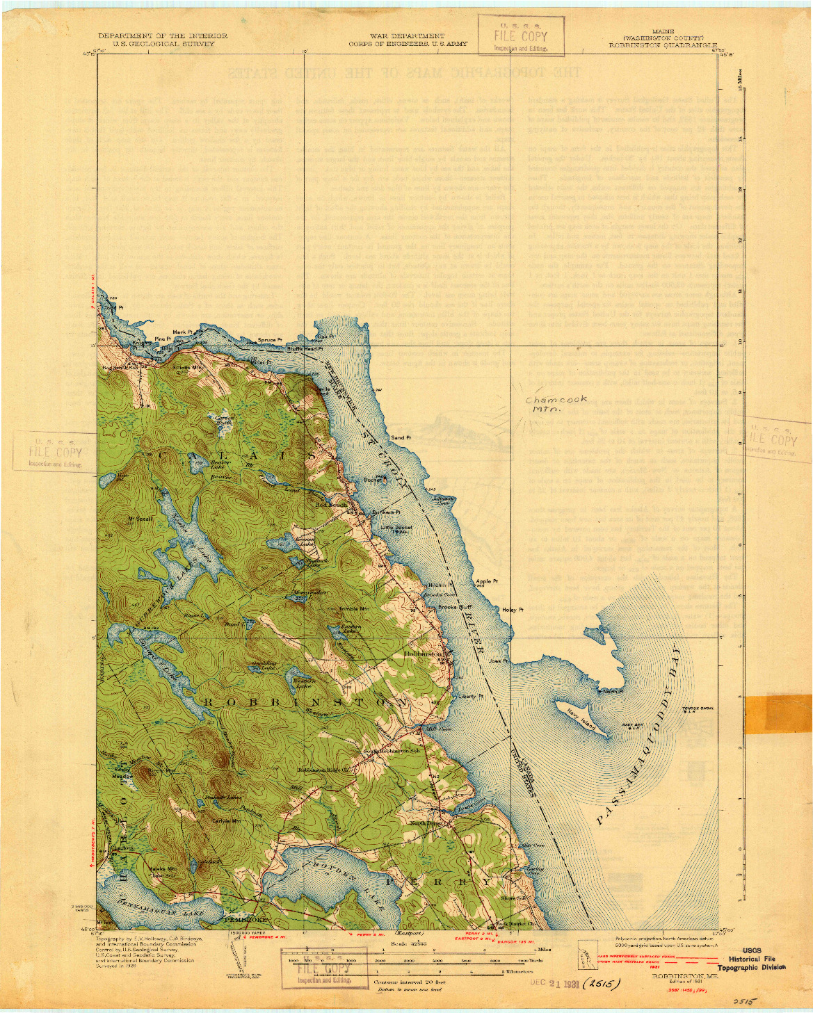 USGS 1:62500-SCALE QUADRANGLE FOR ROBBINSTON, ME 1931