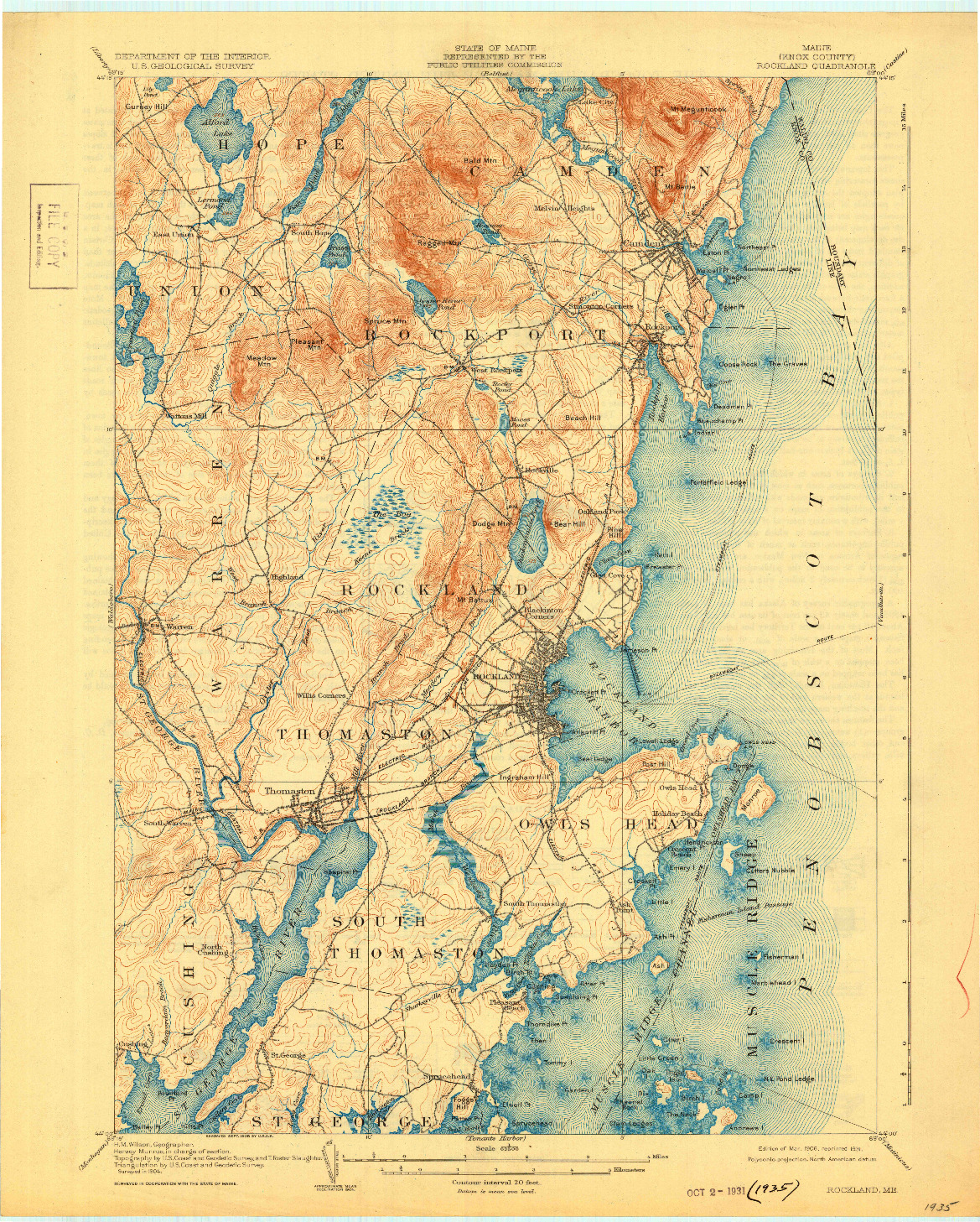 USGS 1:62500-SCALE QUADRANGLE FOR ROCKLAND, ME 1906