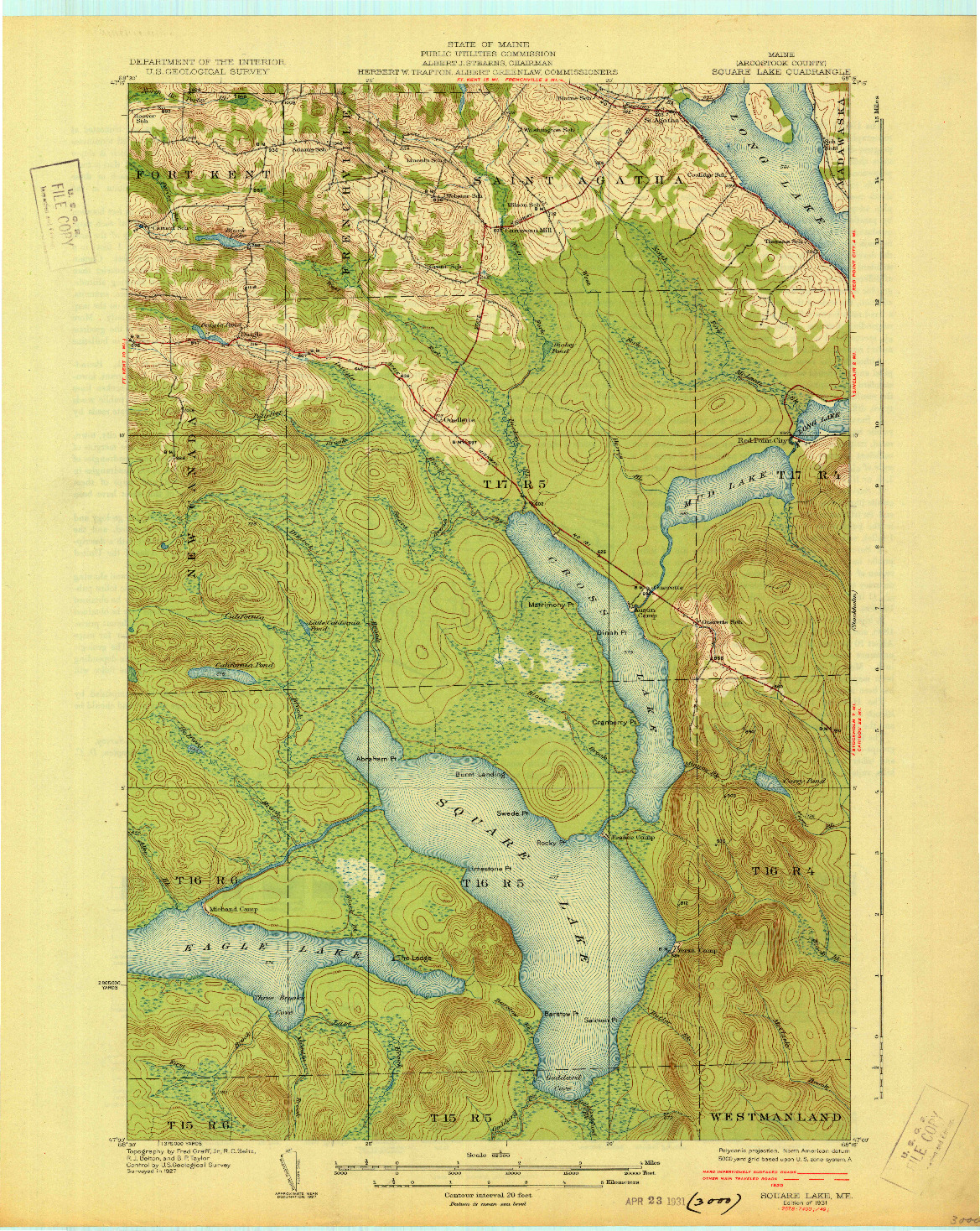 USGS 1:62500-SCALE QUADRANGLE FOR SQUARE LAKE, ME 1931