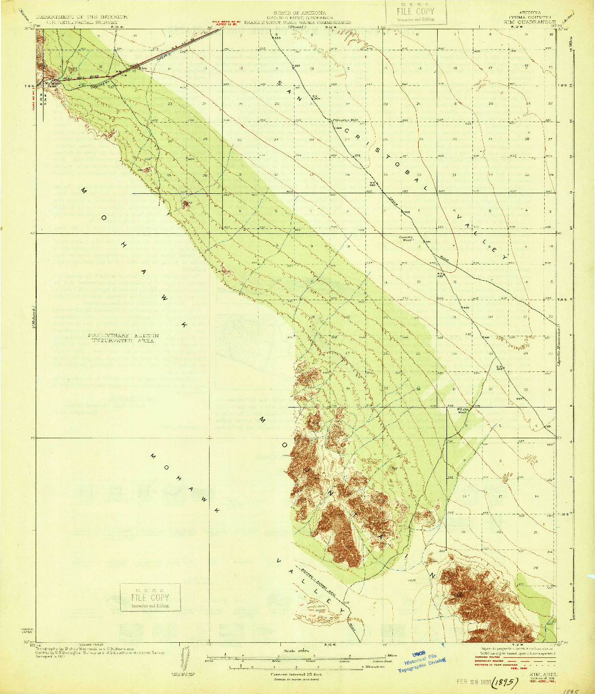 USGS 1:62500-SCALE QUADRANGLE FOR KIM, AZ 1931