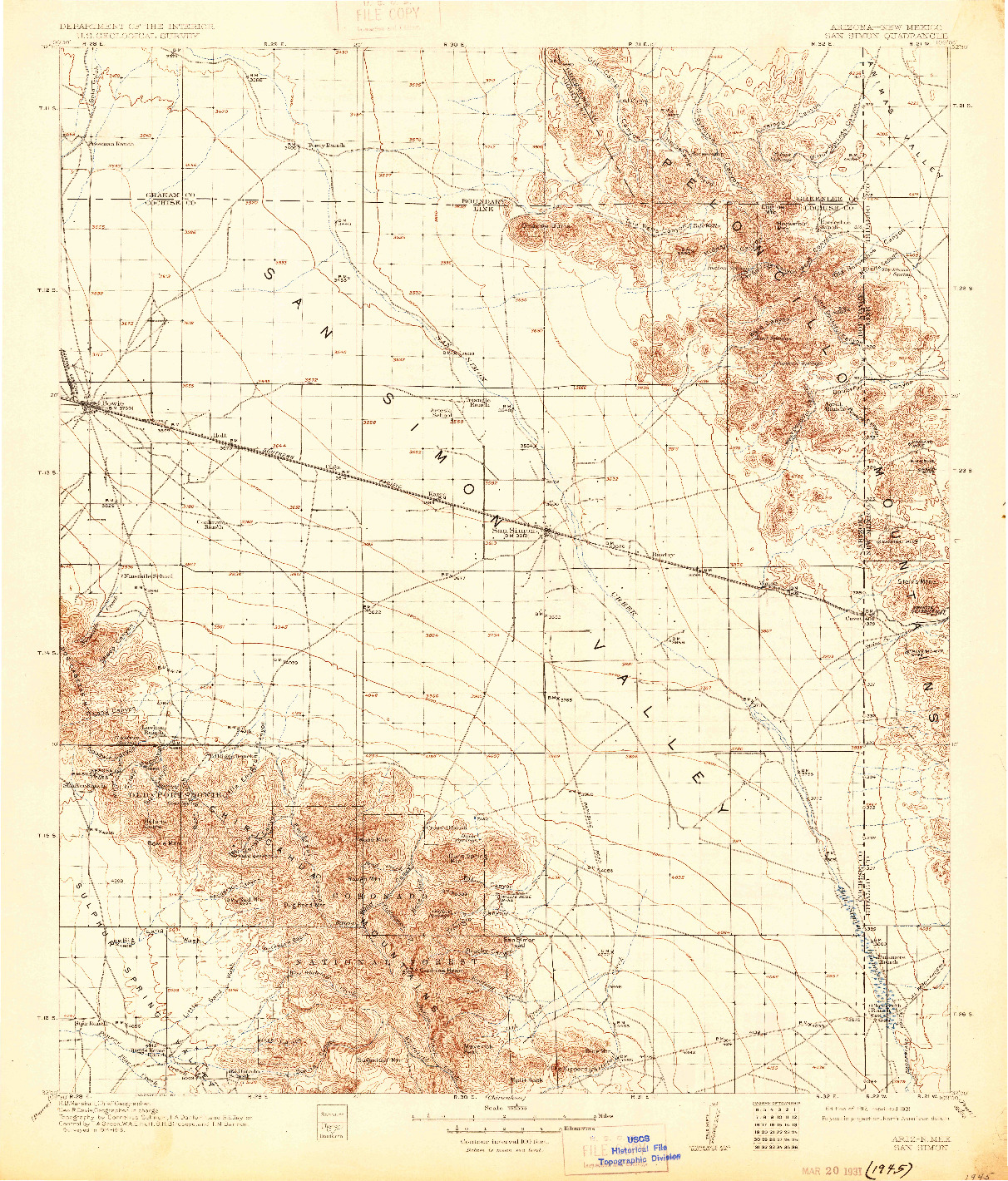 USGS 1:125000-SCALE QUADRANGLE FOR SAN SIMON, AZ 1917
