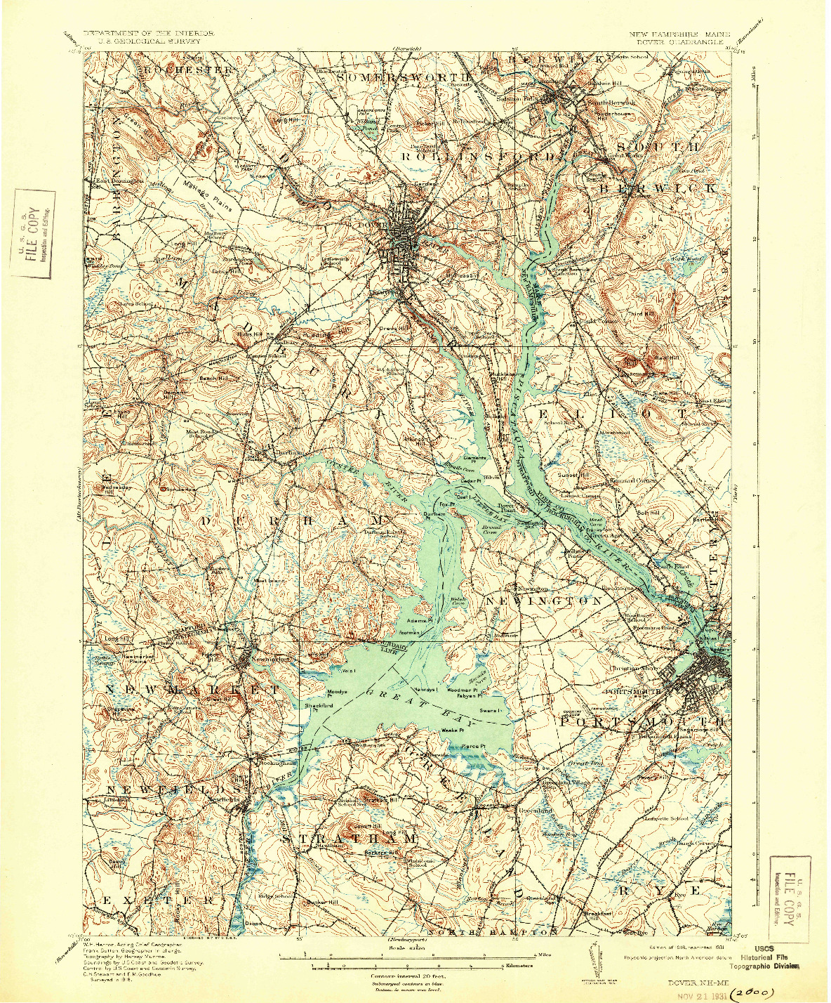 USGS 1:62500-SCALE QUADRANGLE FOR DOVER, NH 1918