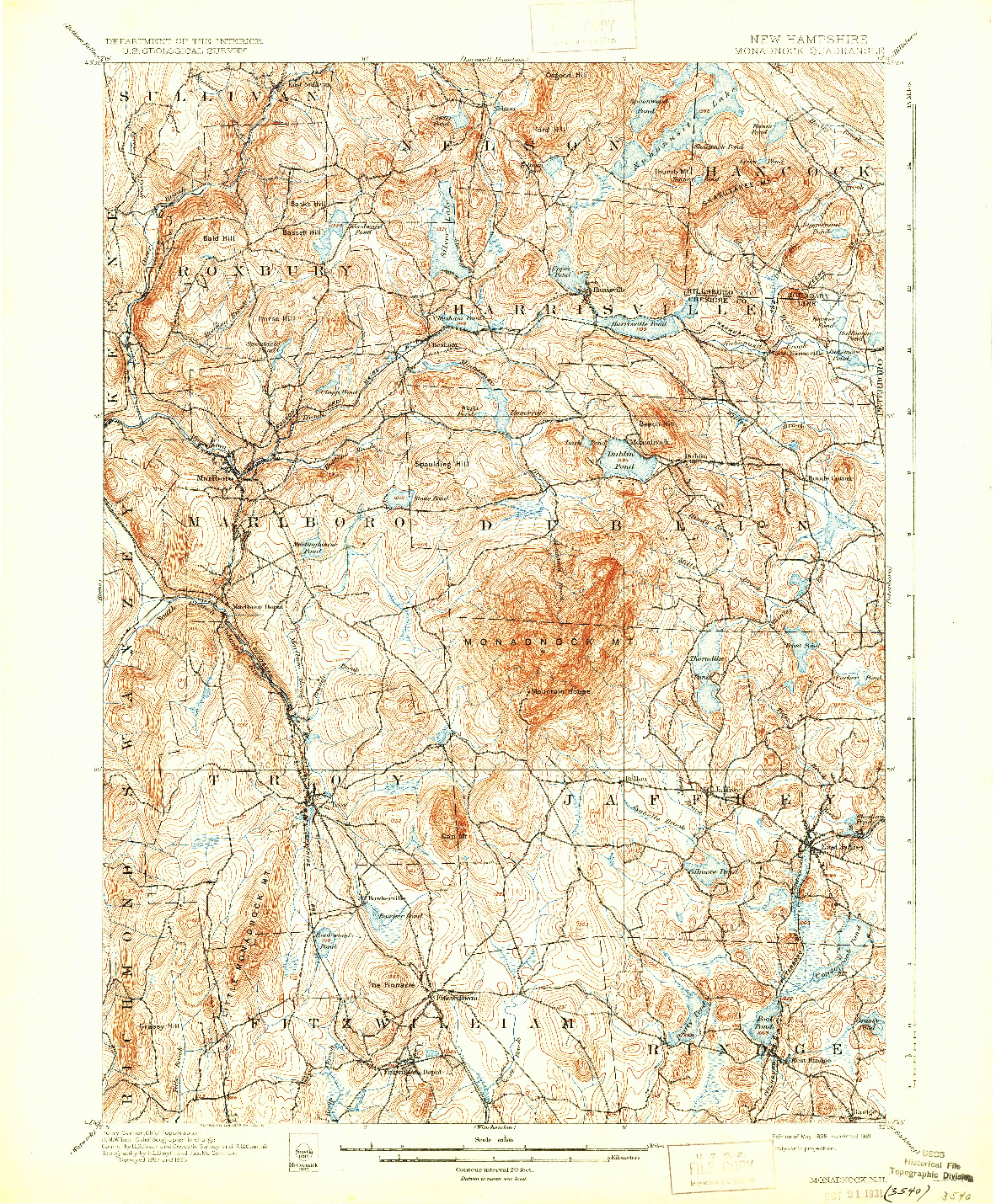 USGS 1:62500-SCALE QUADRANGLE FOR MONADNOCK, NH 1898