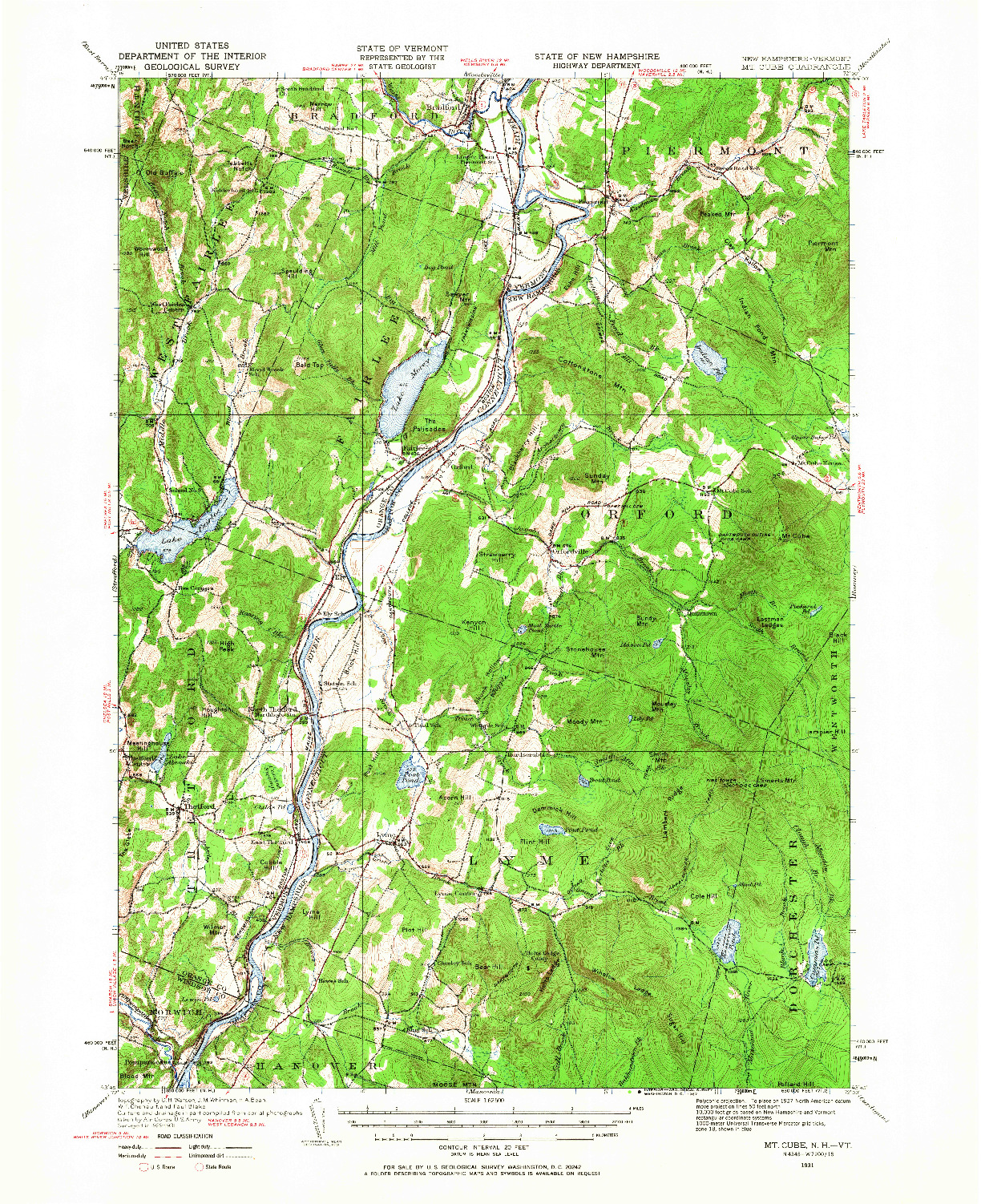 USGS 1:62500-SCALE QUADRANGLE FOR MT. CUBE, NH 1931