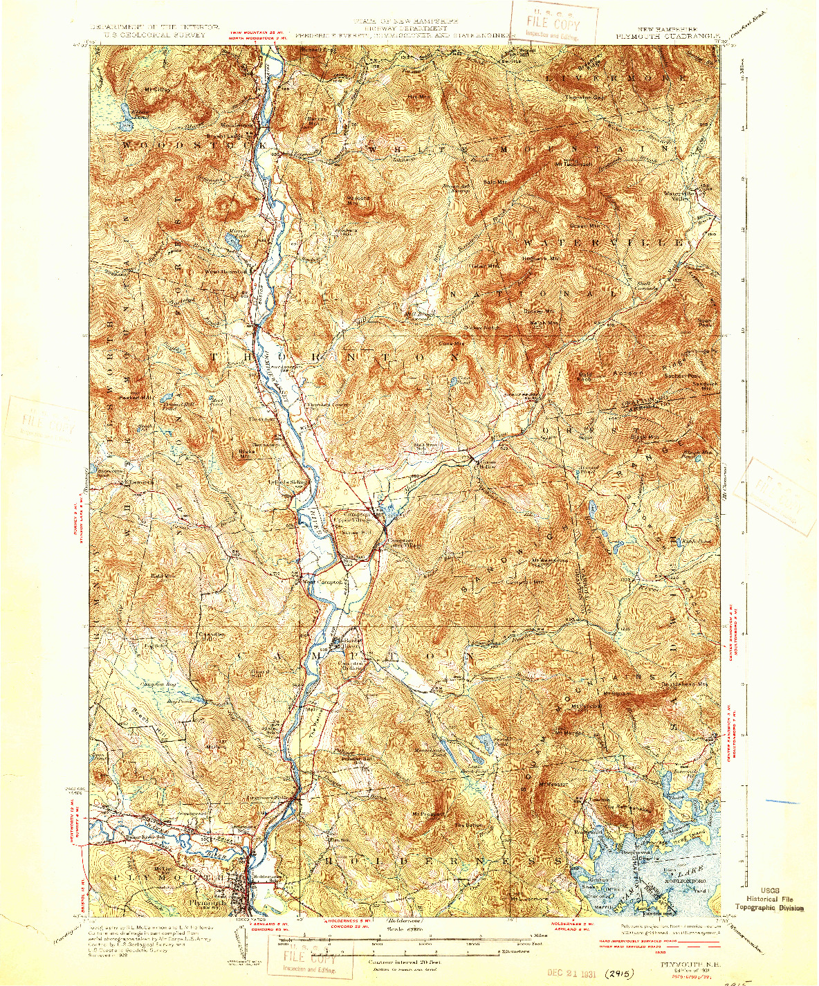 USGS 1:62500-SCALE QUADRANGLE FOR PLYMOUTH, NH 1931