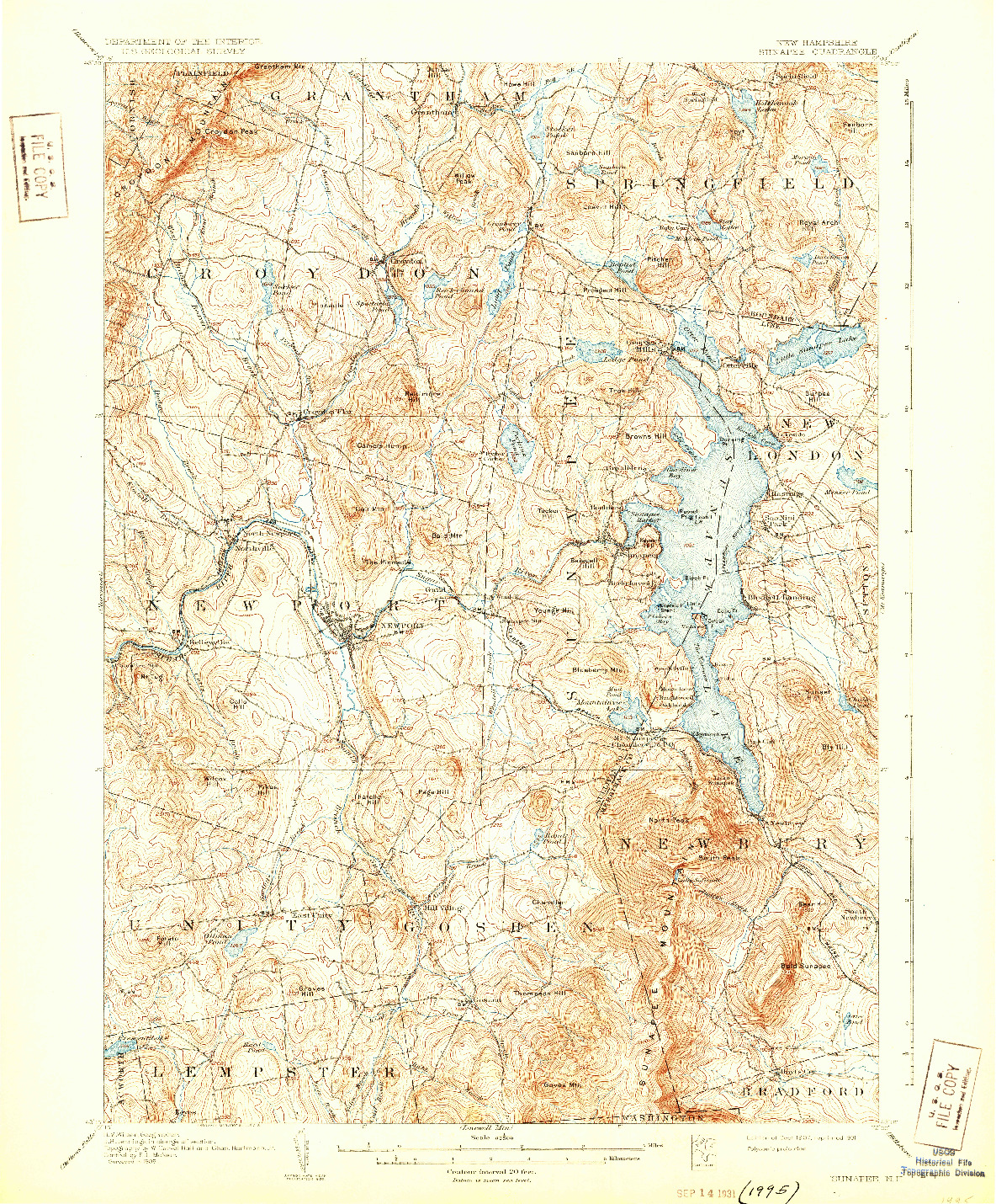 USGS 1:62500-SCALE QUADRANGLE FOR SUNAPEE, NH 1907