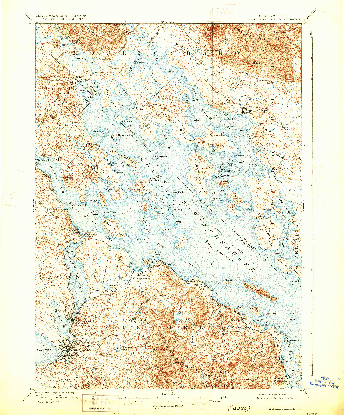 USGS 1:62500-SCALE QUADRANGLE FOR WINNEPESAUKEE, NH 1909