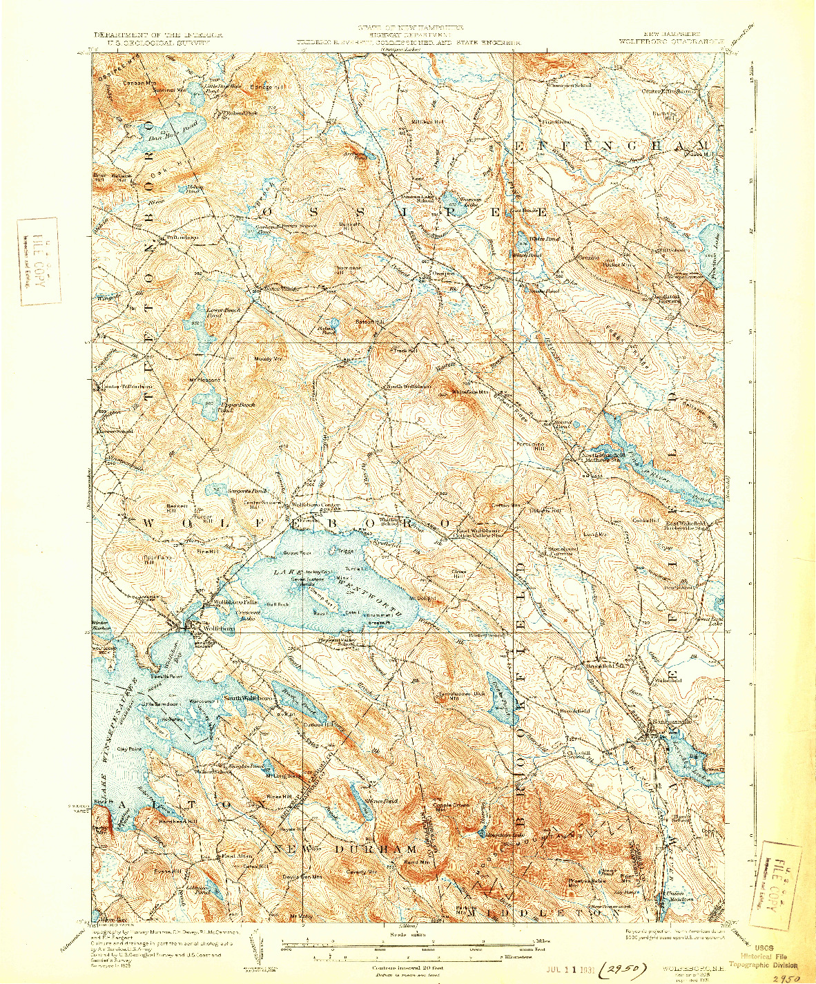 USGS 1:62500-SCALE QUADRANGLE FOR WOLFEBORO, NH 1928