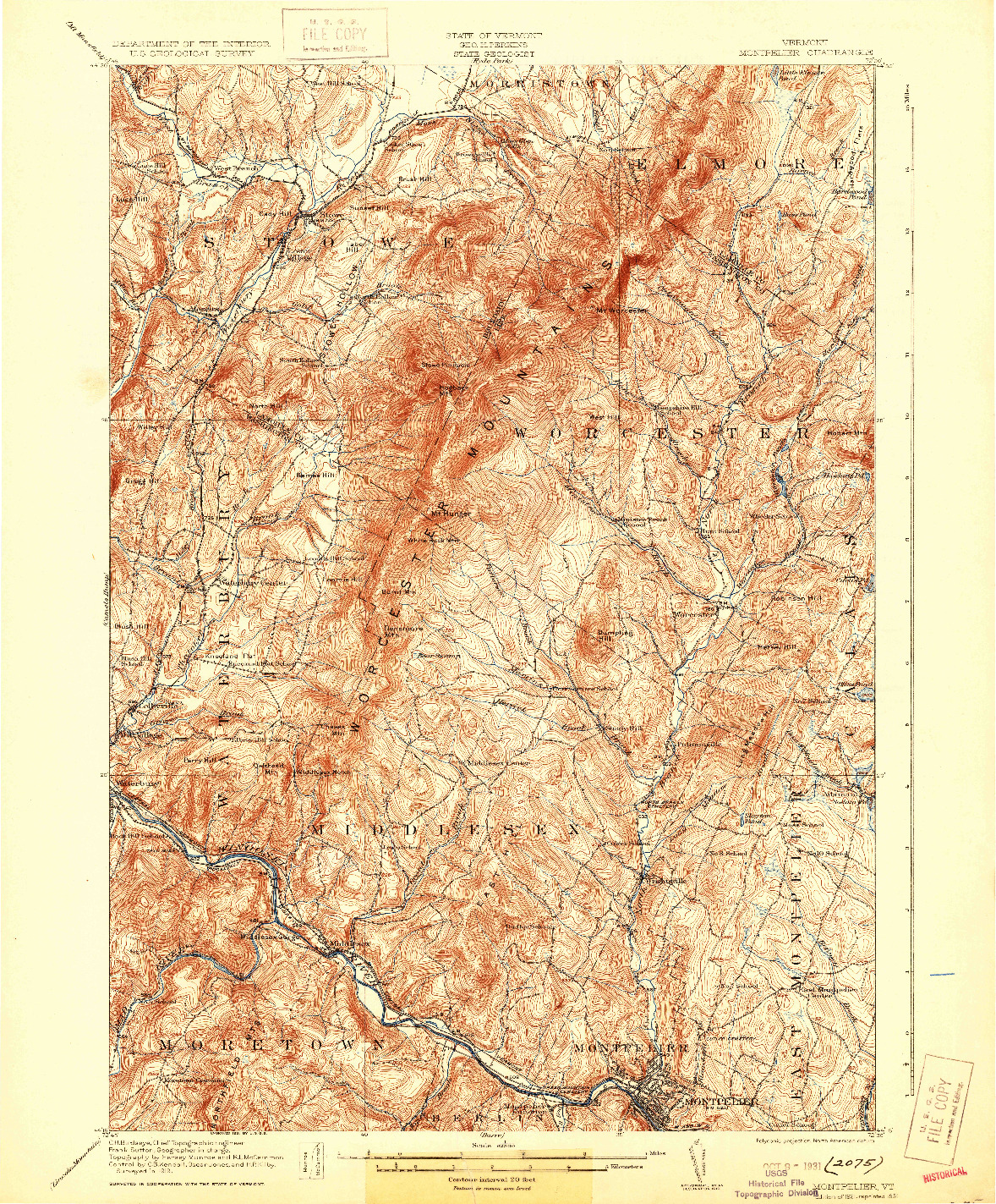 USGS 1:62500-SCALE QUADRANGLE FOR MONTPELIER, VT 1921