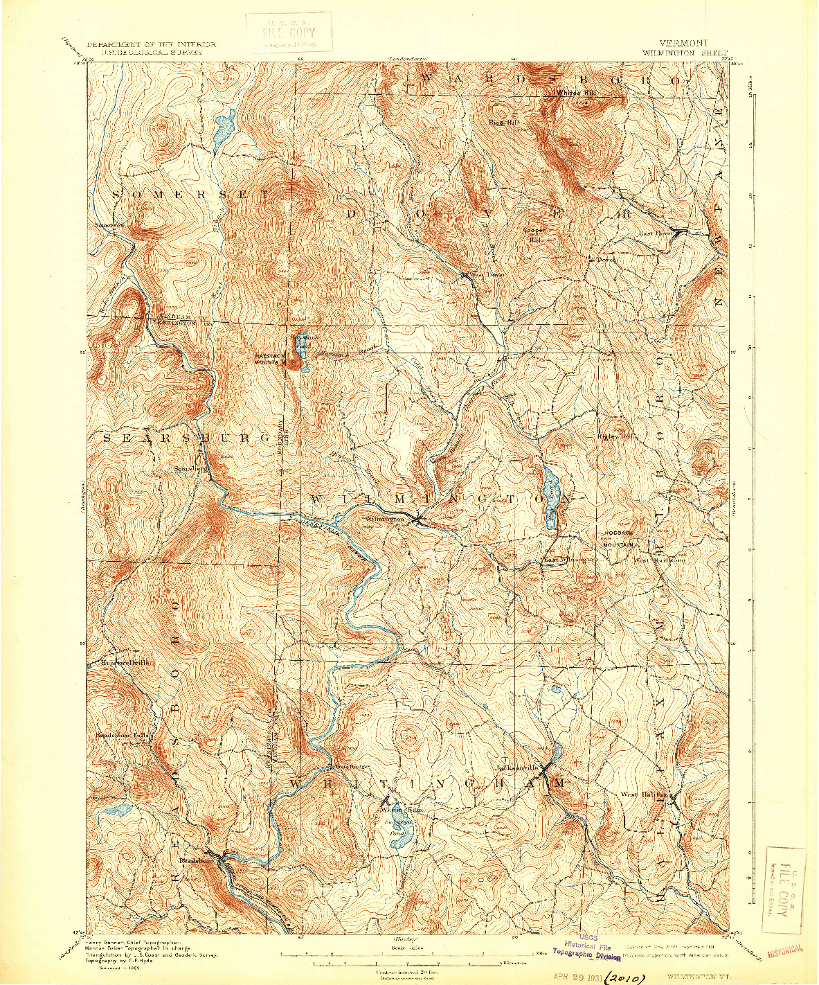 USGS 1:62500-SCALE QUADRANGLE FOR WILMINGTON, VT 1889