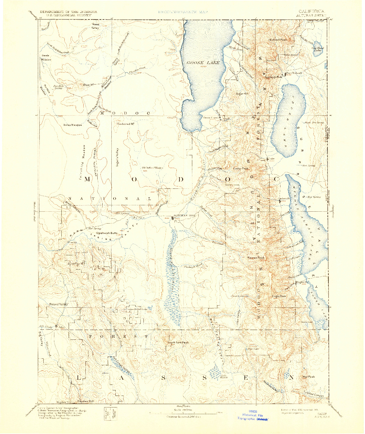 USGS 1:250000-SCALE QUADRANGLE FOR ALTURAS, CA 1892