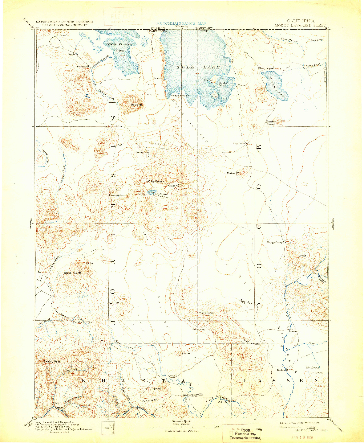 USGS 1:250000-SCALE QUADRANGLE FOR MODOC LAVA BED, CA 1892