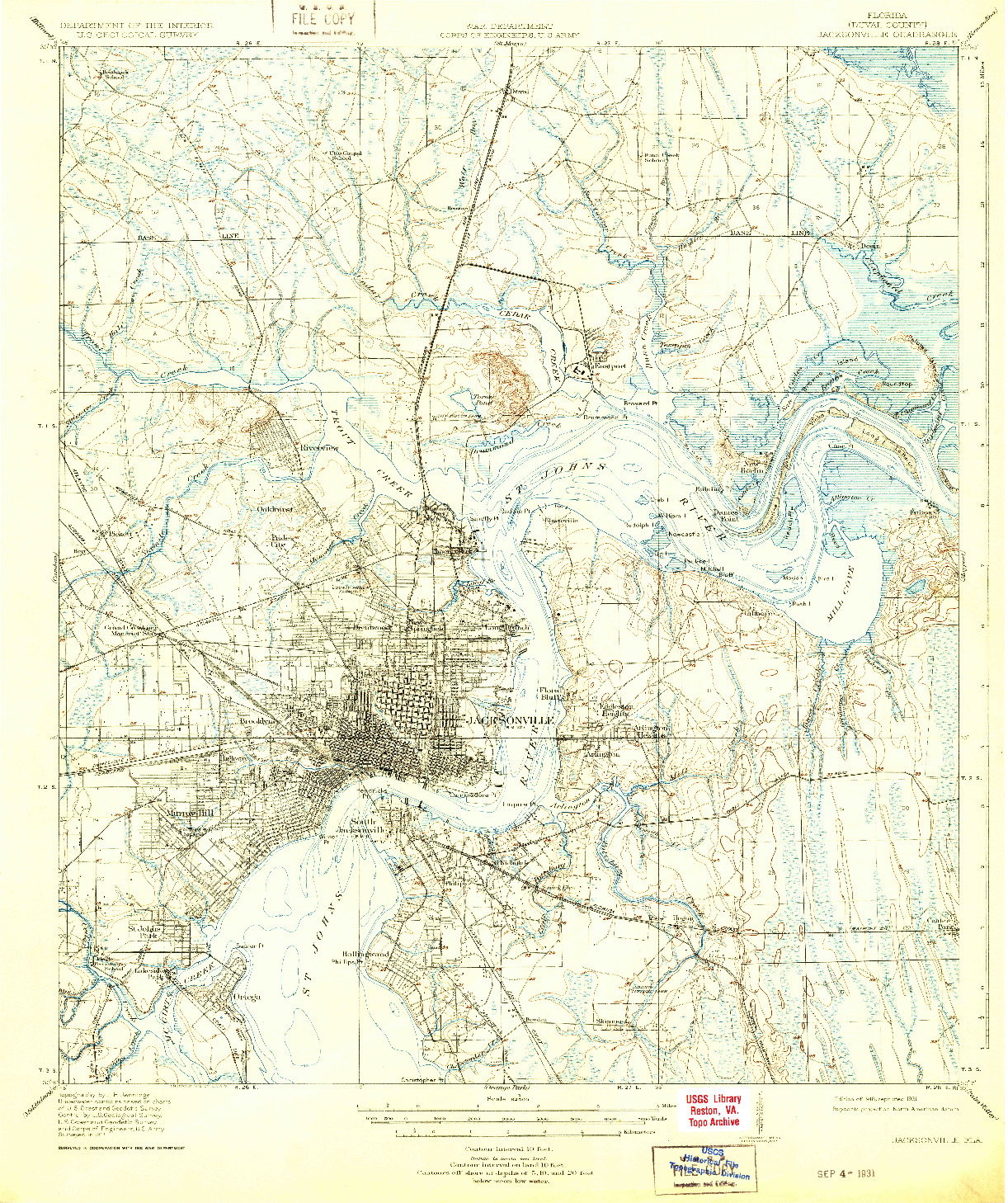 USGS 1:62500-SCALE QUADRANGLE FOR JACKSONVILLE, FL 1918