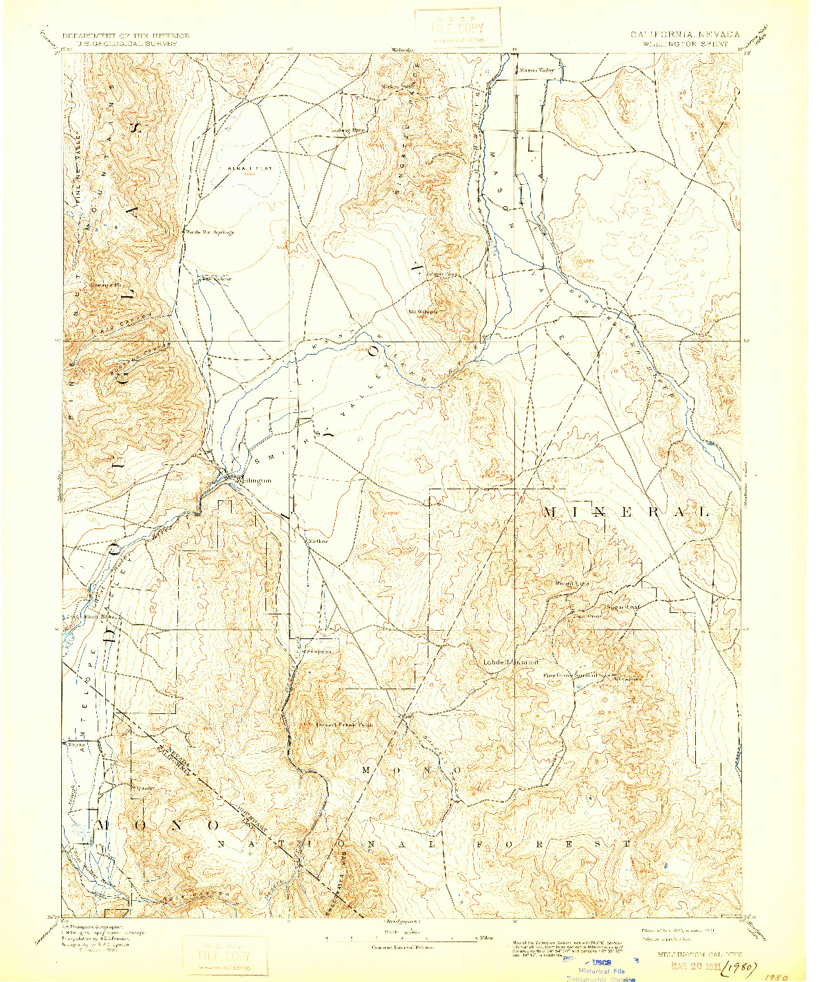 USGS 1:125000-SCALE QUADRANGLE FOR WELLINGTON, CA 1893