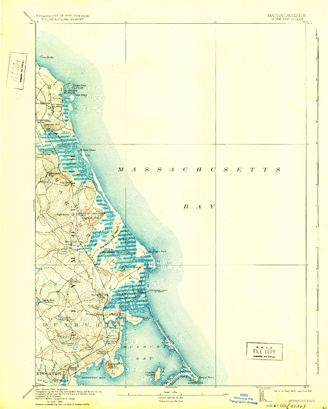 USGS 1:62500-SCALE QUADRANGLE FOR DUXBURY, MA 1893