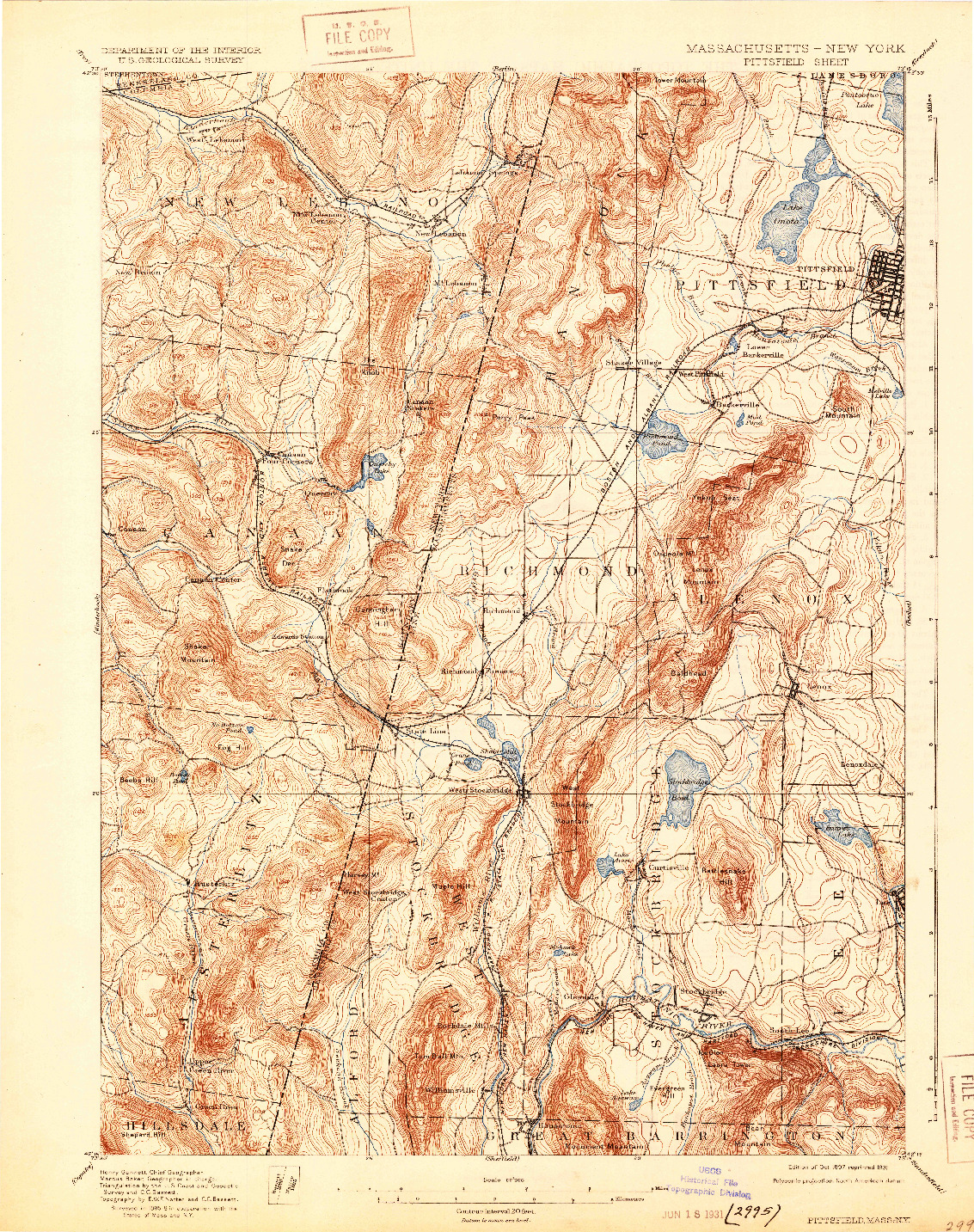 USGS 1:62500-SCALE QUADRANGLE FOR PITTSFIELD, MA 1897