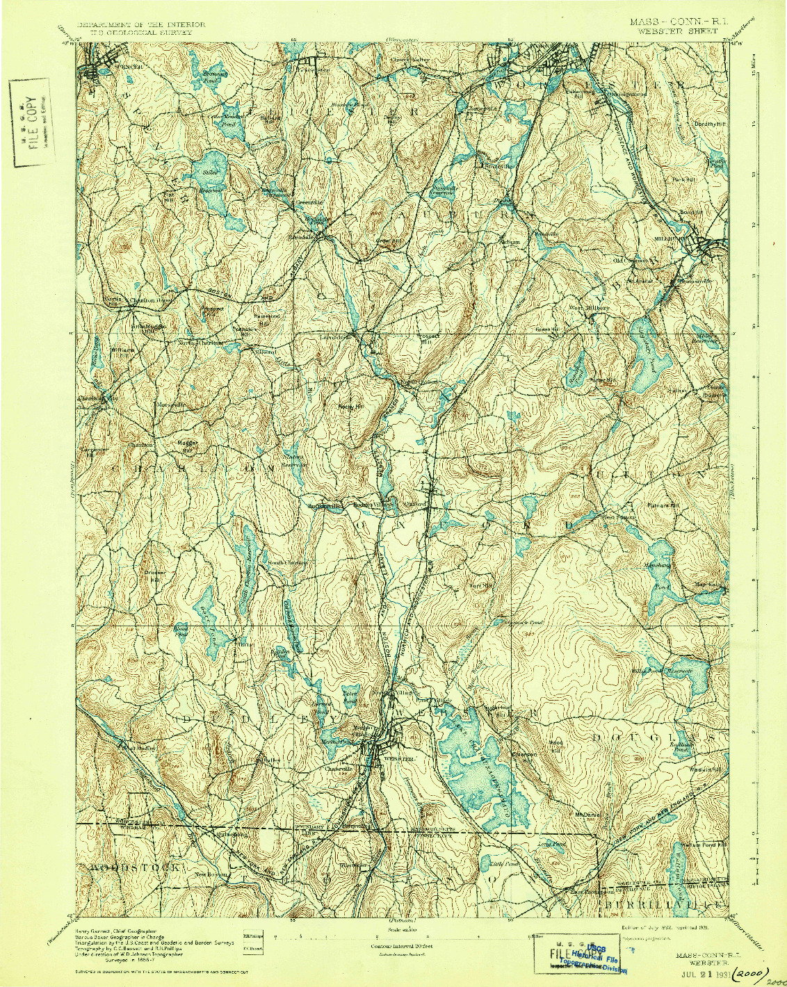 USGS 1:62500-SCALE QUADRANGLE FOR WEBSTER, MA 1892