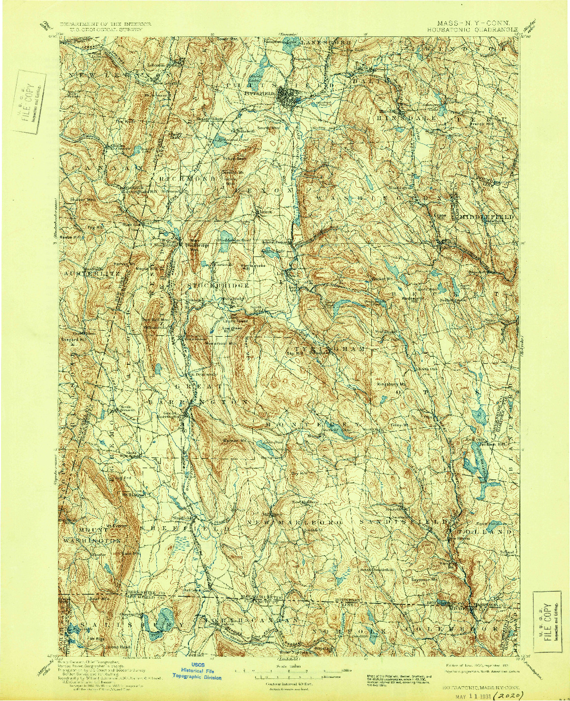 USGS 1:125000-SCALE QUADRANGLE FOR HOUSATONIC, MA 1900