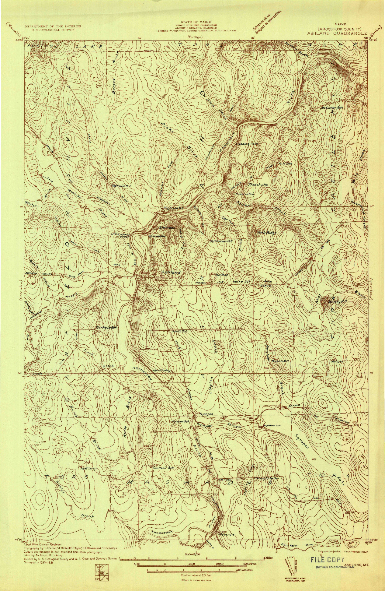 USGS 1:48000-SCALE QUADRANGLE FOR ASHLAND, ME 1931