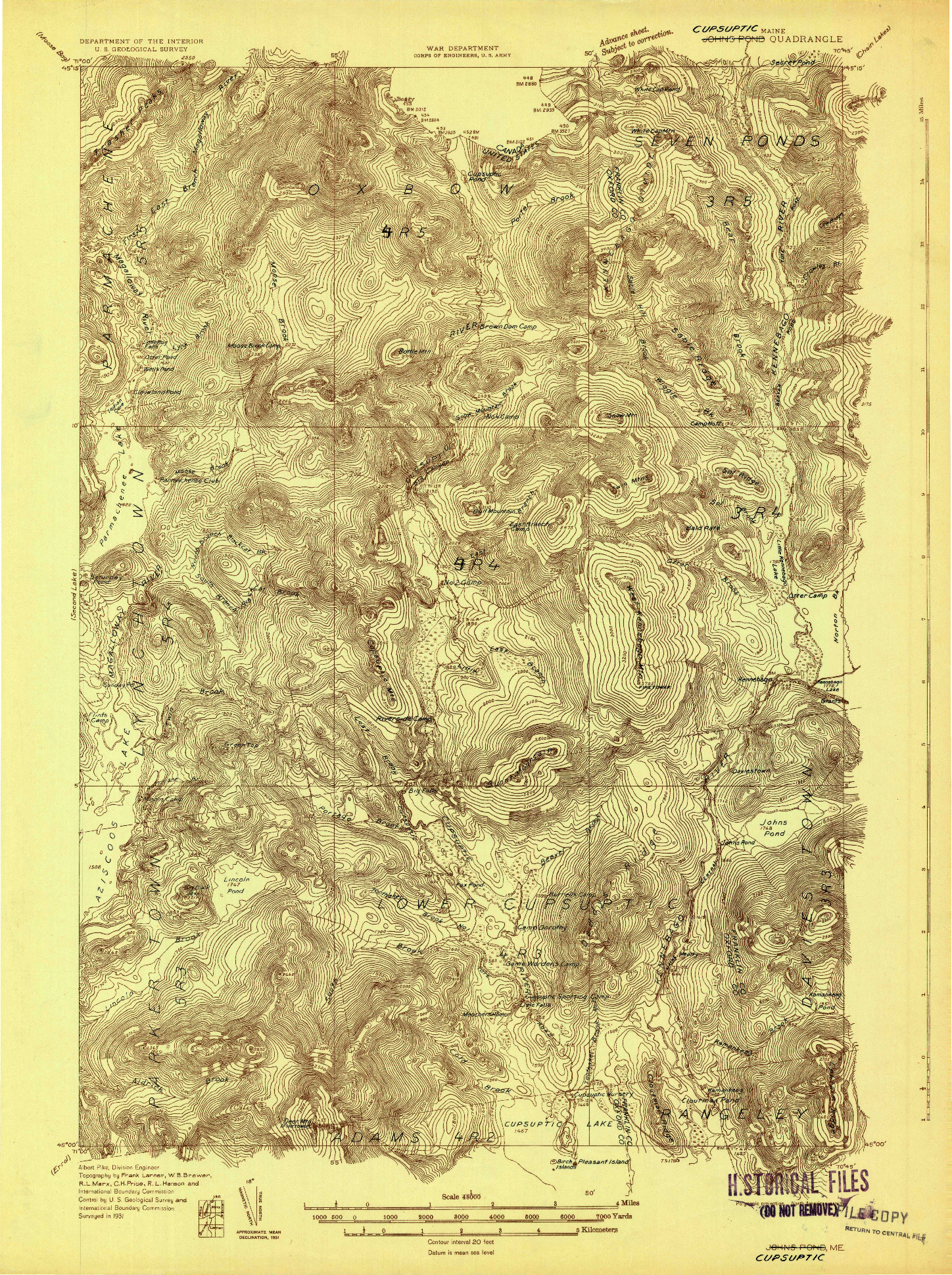 USGS 1:48000-SCALE QUADRANGLE FOR CUPSUPTIC, ME 1931