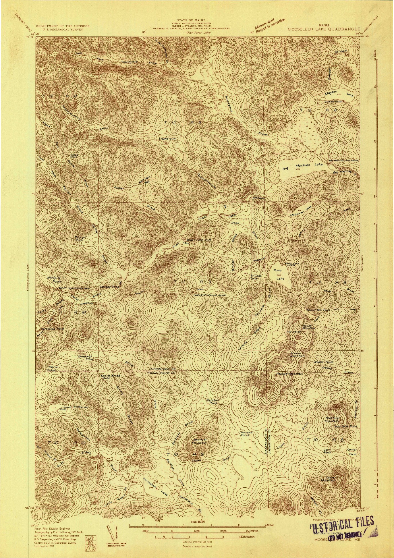 USGS 1:48000-SCALE QUADRANGLE FOR MOOSELEUK LAKE, ME 1931